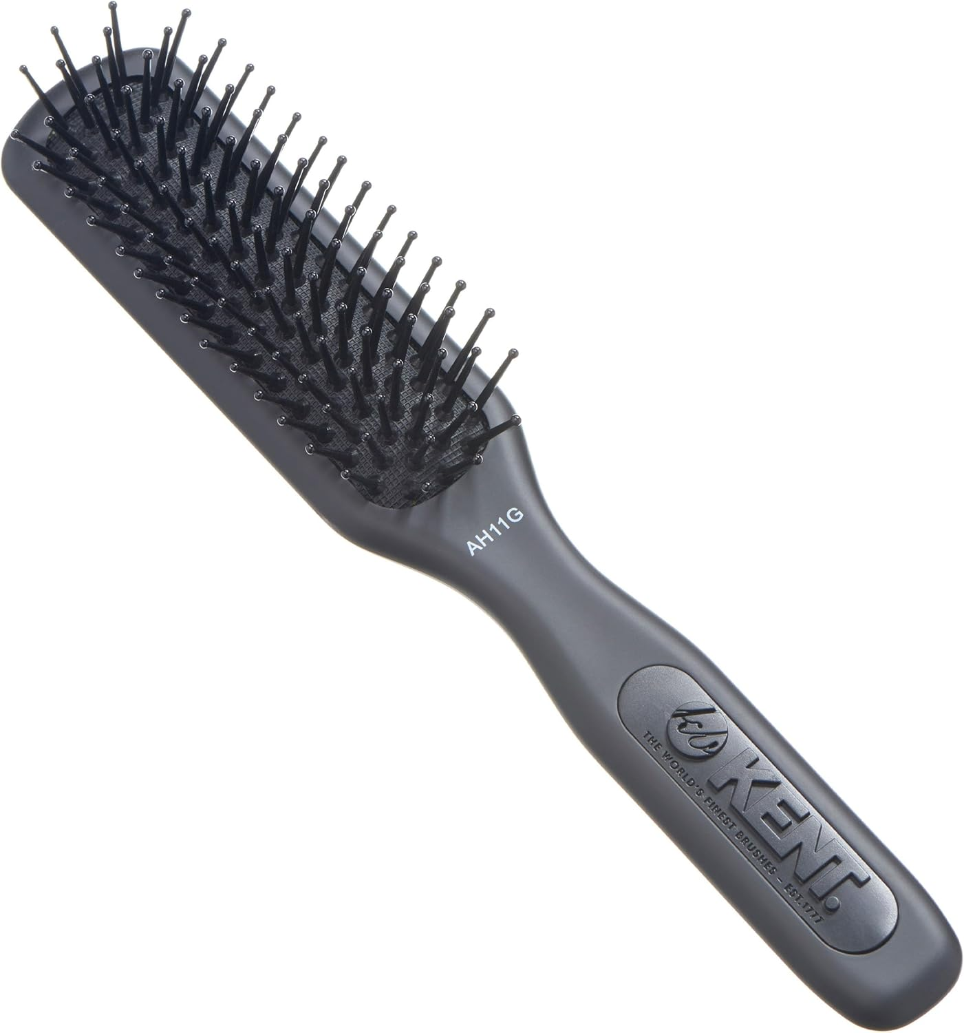 Kent AH10G Airhedz Pro Narrow Pin Hair Brush Narrow Cushion Paddle Brush - Taming Fat Pins, Detangling Long Thick and Curly Hair, Scalp Massager and Growth Stimulator for All Hair Types(Fat Pin, Grey)
