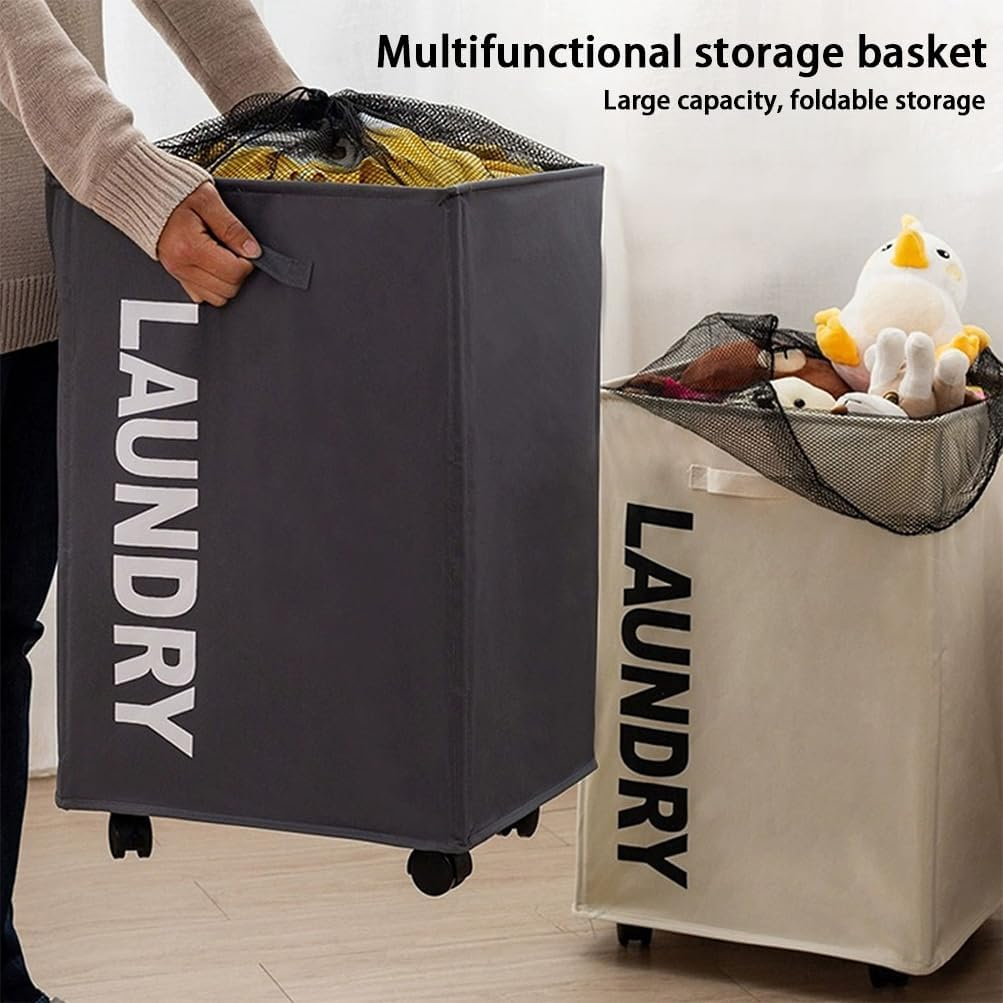 3Pcs Laundry Basket with Wheels, Beige Dark Gray Light Gray, Foldable Dirty Clothes Storage Bins, Clothes Storage Basket, Rolling Laundry Hamper for Bedroom, Bathroom, Dorm, Laundry Room image number 4