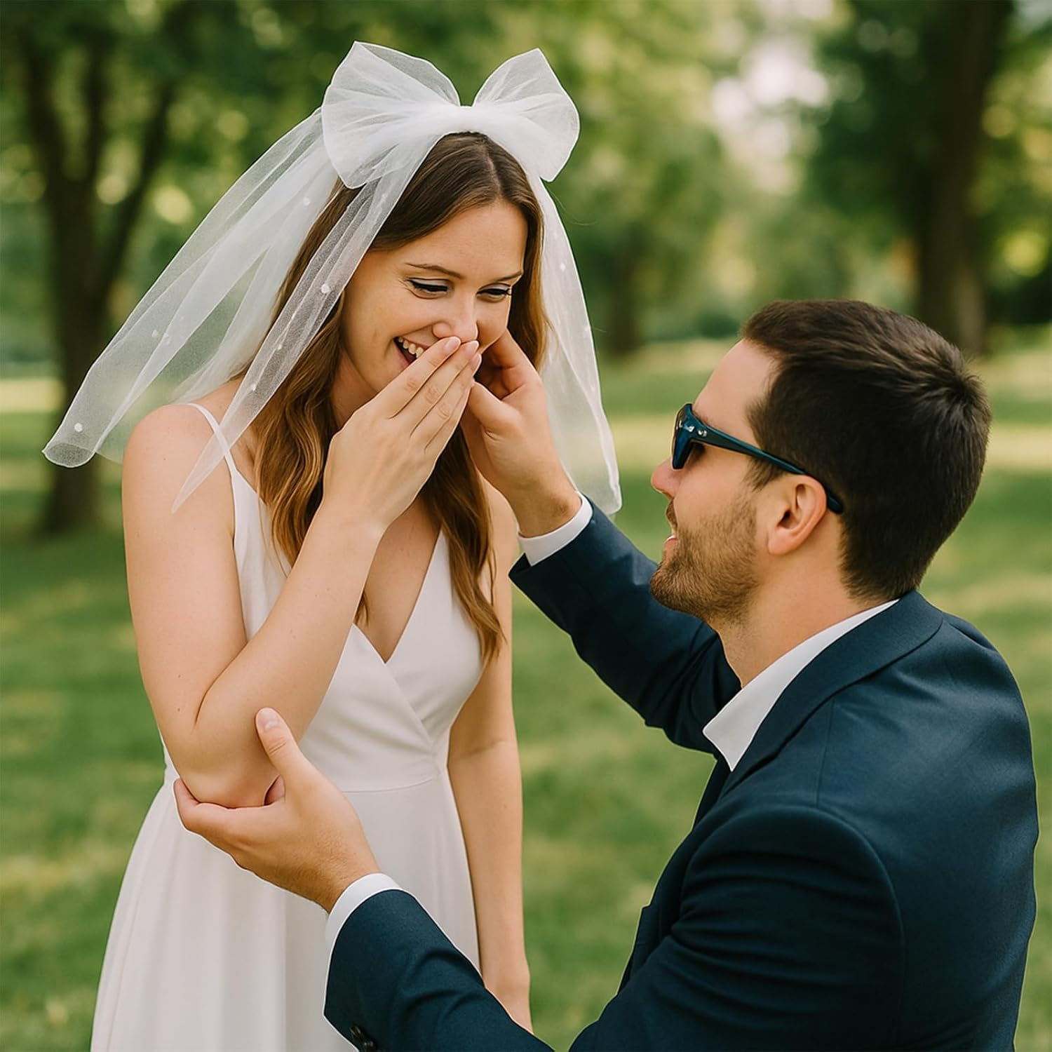 AYNKH 2Pcs Bridal Hair Bow Veil Pearl, White Bow Hair Clips Bridal Sweet Hair Accessories for Women Girls Birthday Shower Bridal Party image number 1