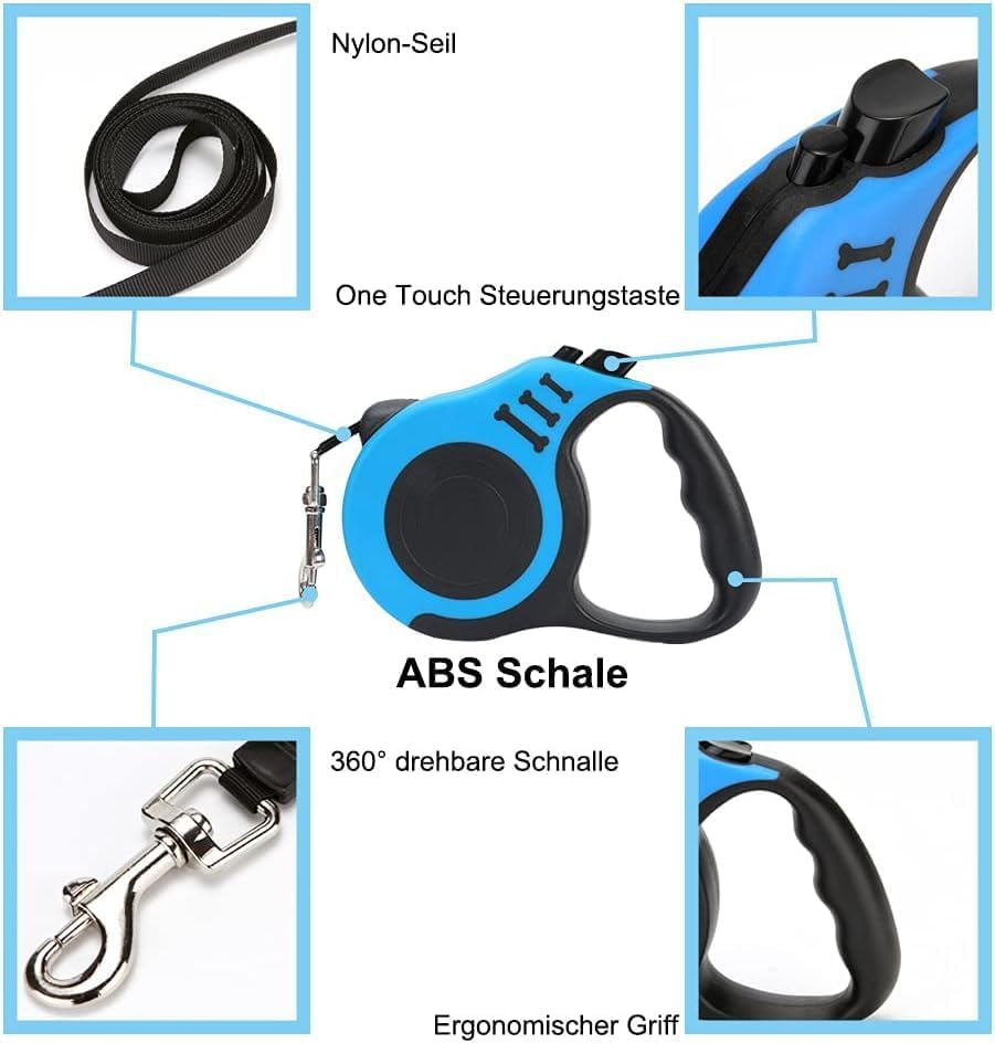 Dog Lead, Classic, 3 Metres Retractable Dog Lead for Small, Medium and Large Dogs, Blue image number 4