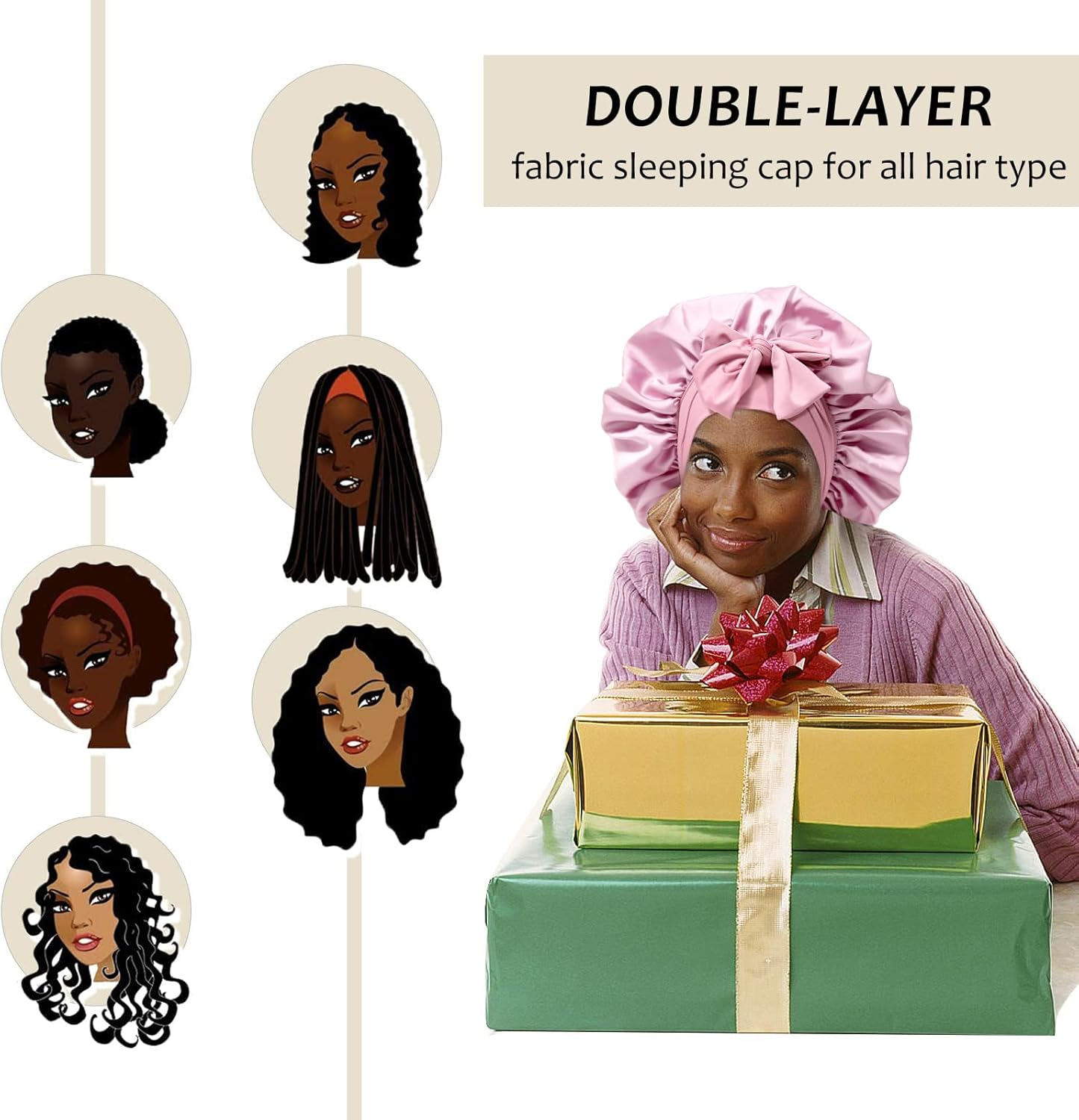 Satin Bonnet for Women Hair Bonnet for Sleeping Large Double Layer Silk Sleep Cap with Wide Elastic Band Hair Cap Sleeping image number 1