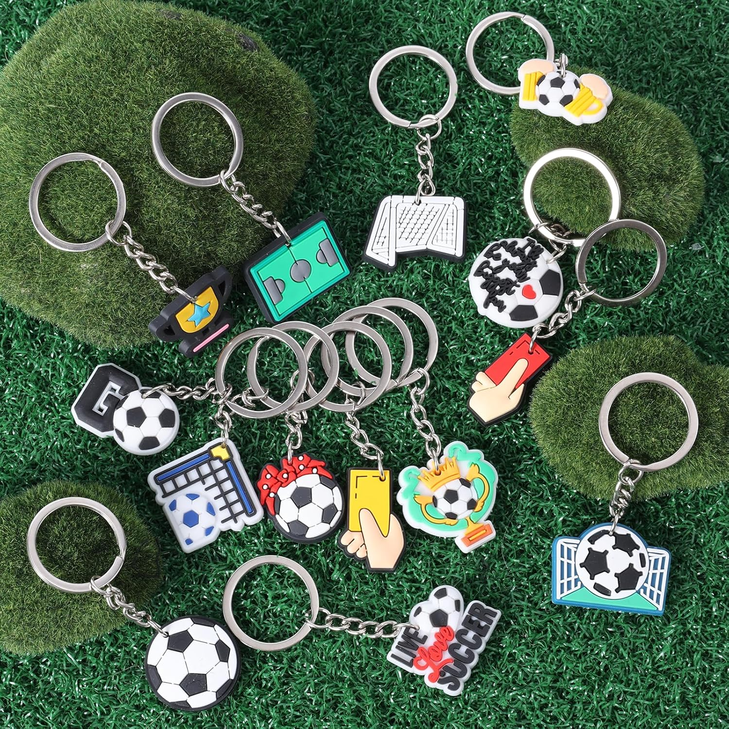 Gosknor 20Pcs Soccer Keychains, Sports Themed Soccer Ball Key Chain Assorted Soccer Goodie Bags Stuffers Football Party Favors for Kids Birthday Carnival Classroom Rewards, Multicolored image number 2