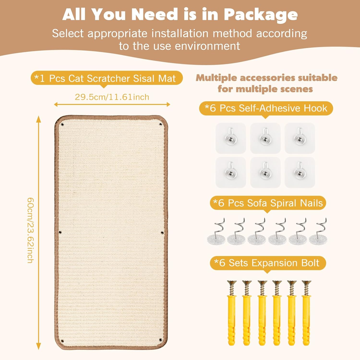 VABNEER 60 X 30 Cm Cat Scratching Board Wall Sofa, 1 Piece Sisal Cat Scratching Mat for Furniture Protection image number 6