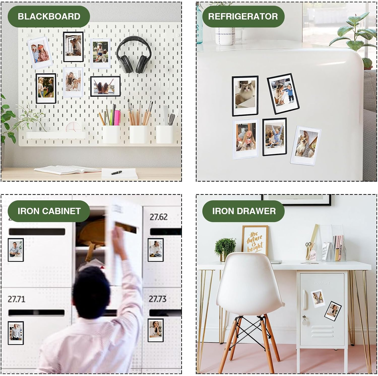 CAIYOULE Instax Mini 3 Inch Magnetic Pocket Picture Frame, 30 Pack Polaroid Magnets for Refrigerator, 2.5 X 3.5 Small Wallet Size Picture Frames Photo Holder, BLACK&WHITE image number 4