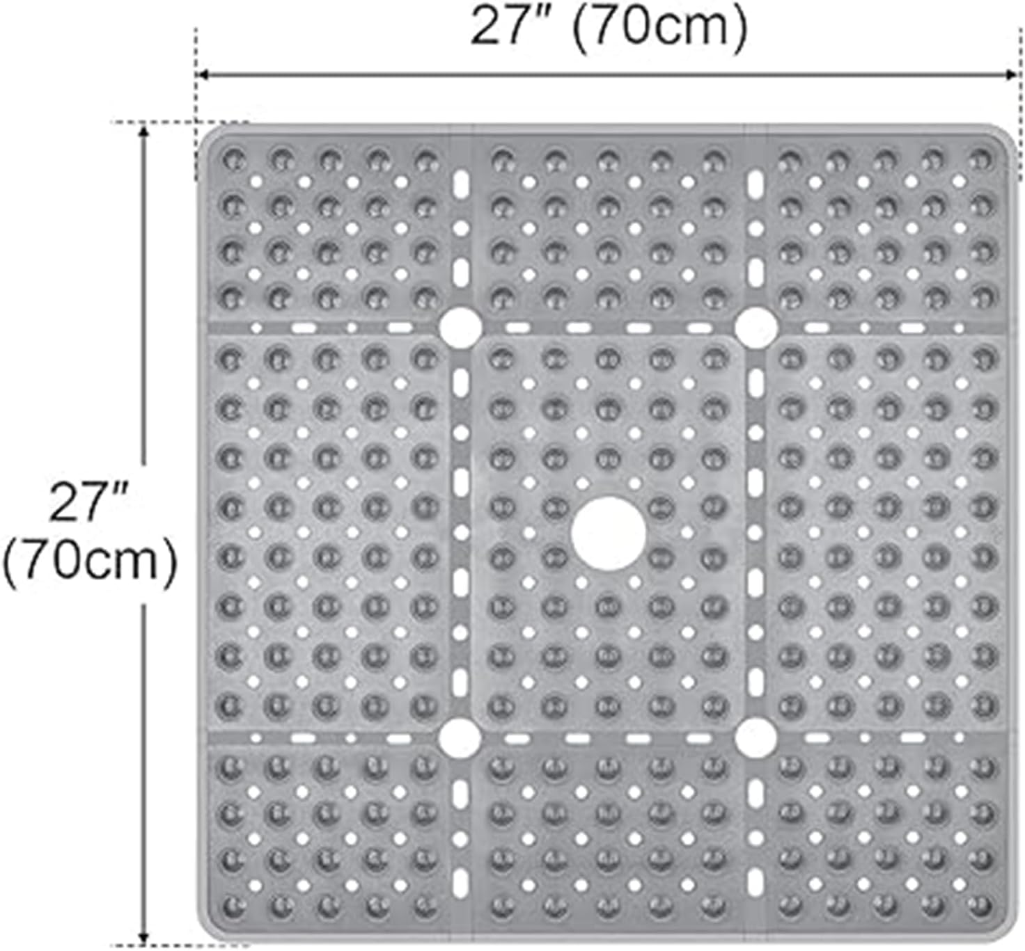 Large Square Shower Mat 69X69Cm for inside Shower Non-Slip anti Mould Shower Mats with Drain Holes & Powerful Suction Cups Shower Pad Bath Mat Shower Stall Floor Mat for Gym Hotels Bathroom (Grey) image number 5