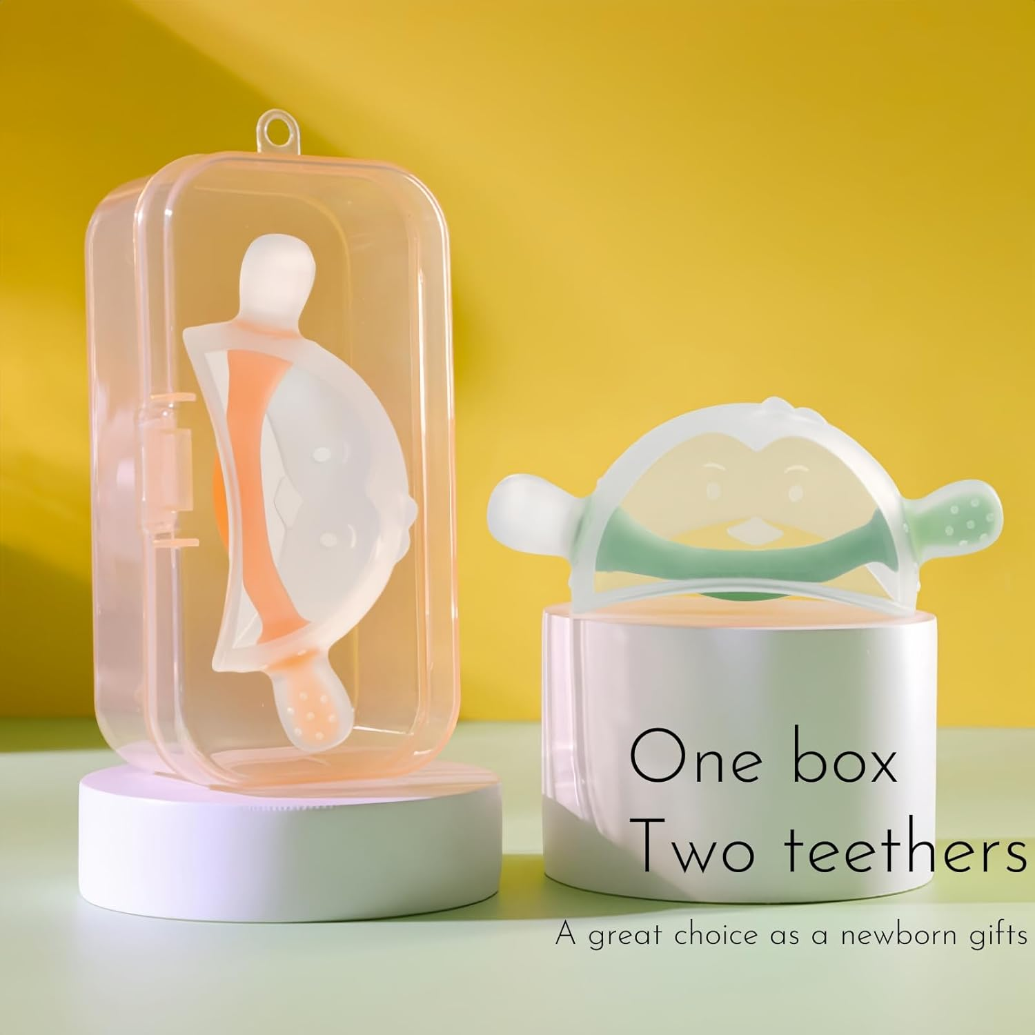 Baby Teething Toys for 0-12 Months, 2 Packs Food Grade Silicone Penguin Teethers - anti Dropping Wrist Hand, UV Dustproof, BPA Free - Newborn Infant Learning Developmental Toys image number 3