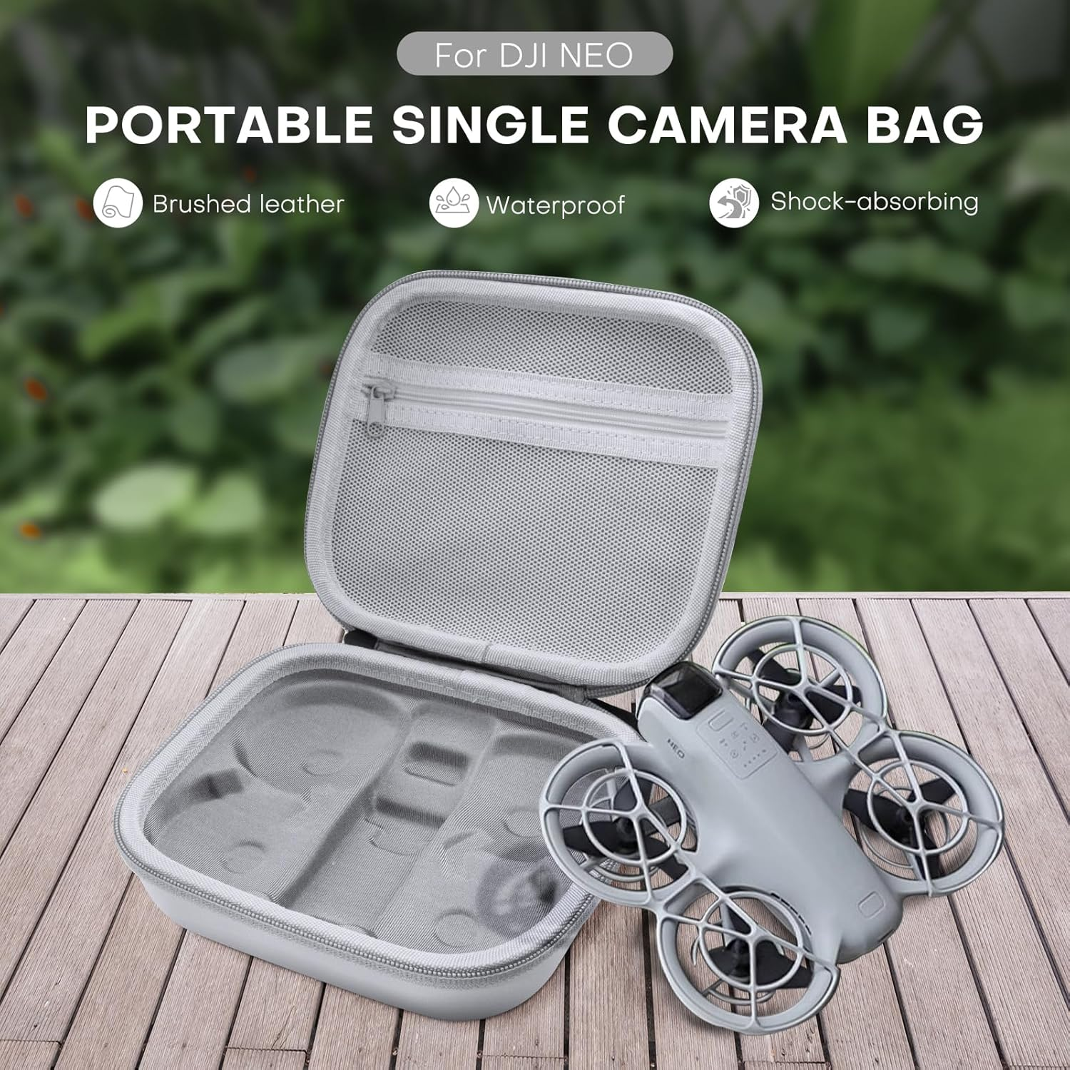 REYGEAK Portable PU Compact Bag for DJI NEO Drone, Waterproof Small Storage Case for DJI NEO Accessories (Grey) - Orange image number 7