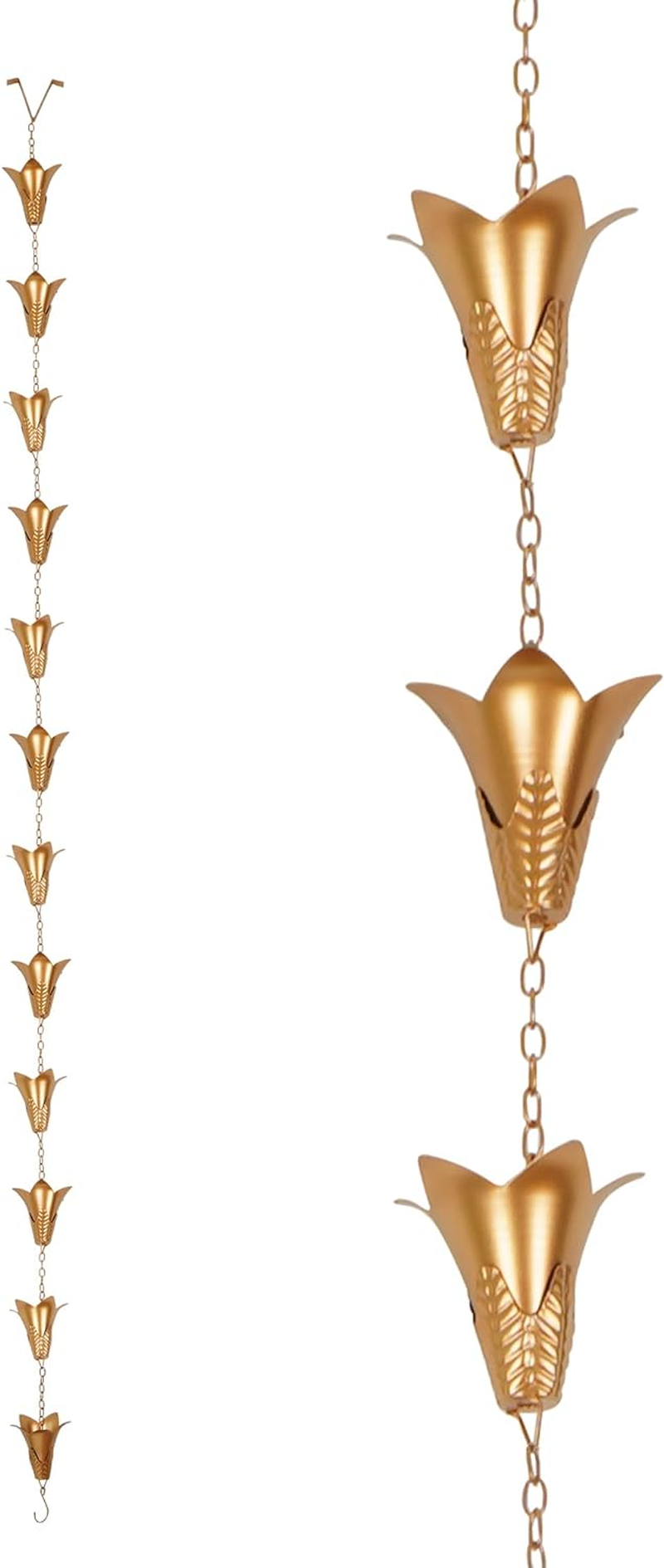 Topadorn 8.5 FT Rain Chain Iron Gutter Chains with 12 Rain Collector Thick Iron Flower Cups Garden Decoration,Lake Blue