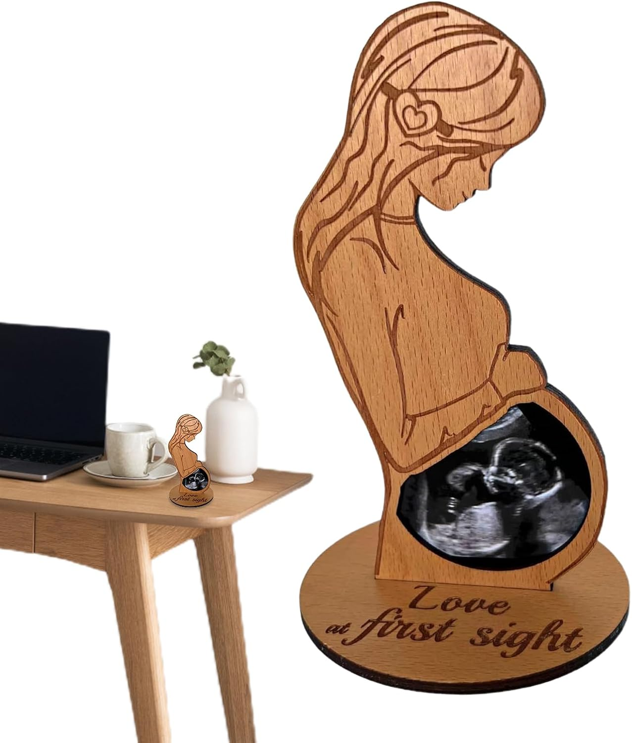 Baby Scan Picture Frames Pregnancy Announcement Sonogram Photo Frames Wooden Ultrasound Image Keepsake Gift Engraved Baby Bump Decor for Expecting Mothers Nursery Home Gift New Parents image number 5