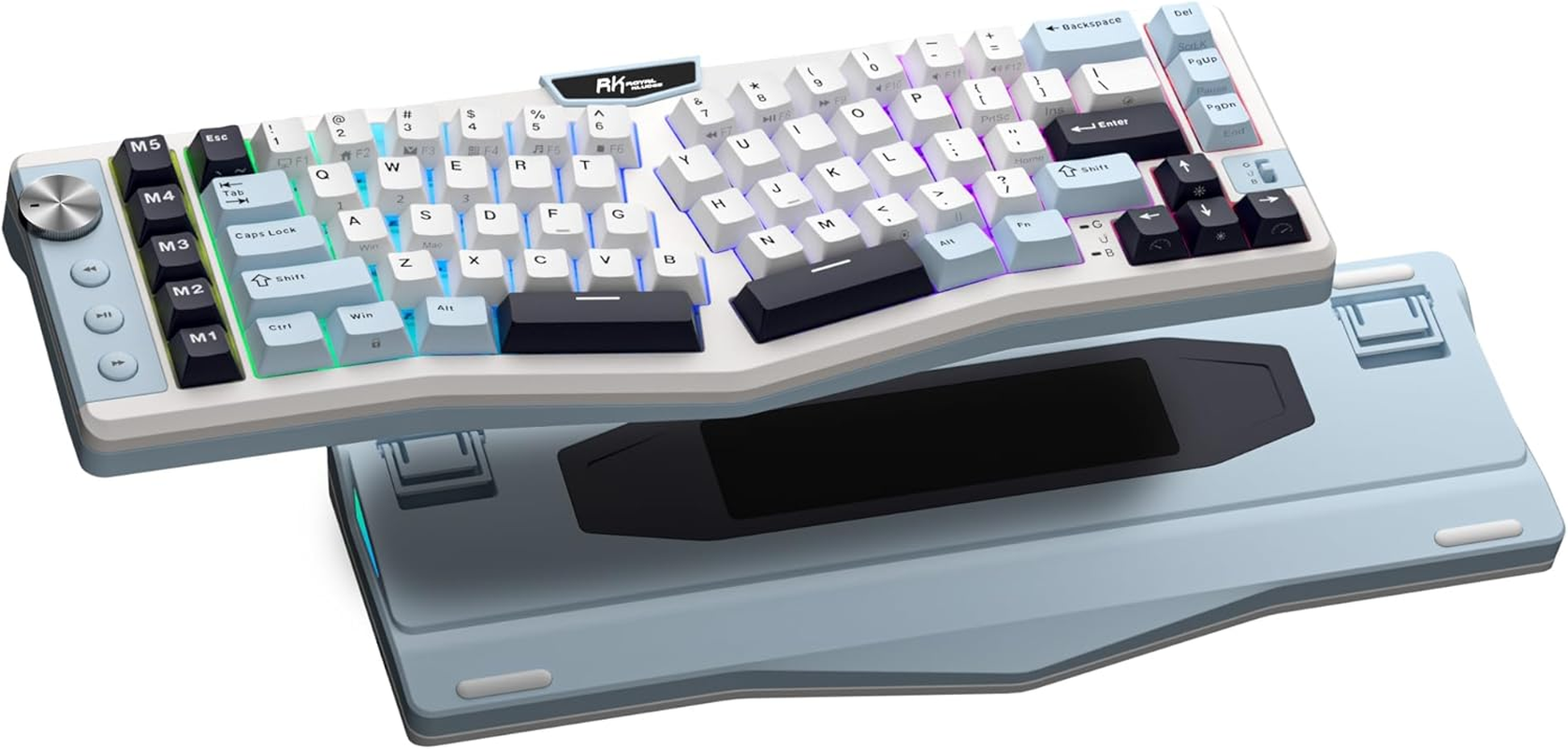 RK ROYAL KLUDGE A72 Alice Ergonomic Wireless Mechanical Keyboard W/Knob/Macro Keys/Touchable Nameplate, Tri-Mode 68% 72-Key Gasket Keyboard BT/2.4G/USB-C, Hot Swap, Win/Mac Software, 7500Mah Battery