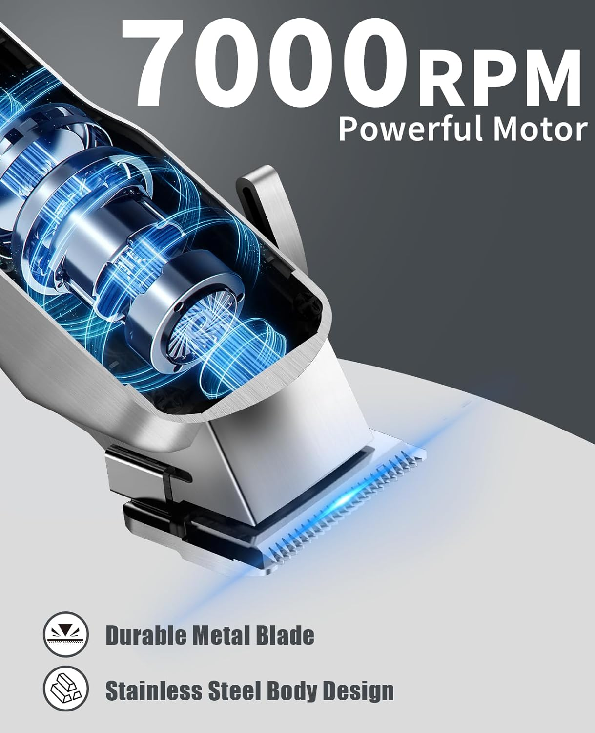 Hair Trimmer for Men, Professional Hair Clippers with 8 Guide Combs, Cordless, Rechargeable, Silver image number 2