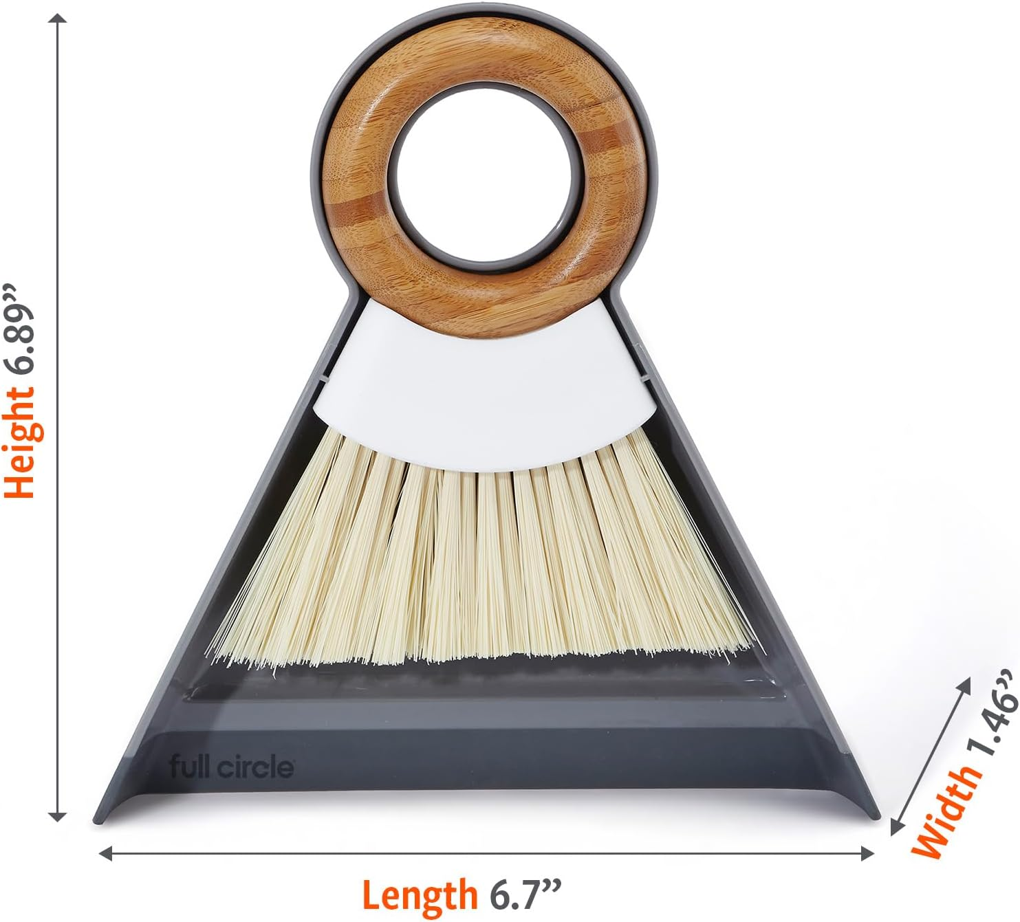 Full Circle Tiny Team Mini Dustpan and Brush Set - Compact Portable Handheld Broom for Quick Cleanups | Ideal for Kids' Mealtime Messes | Small Crumb Sweeper | Non-Toxic Coating | White/Grey image number 6