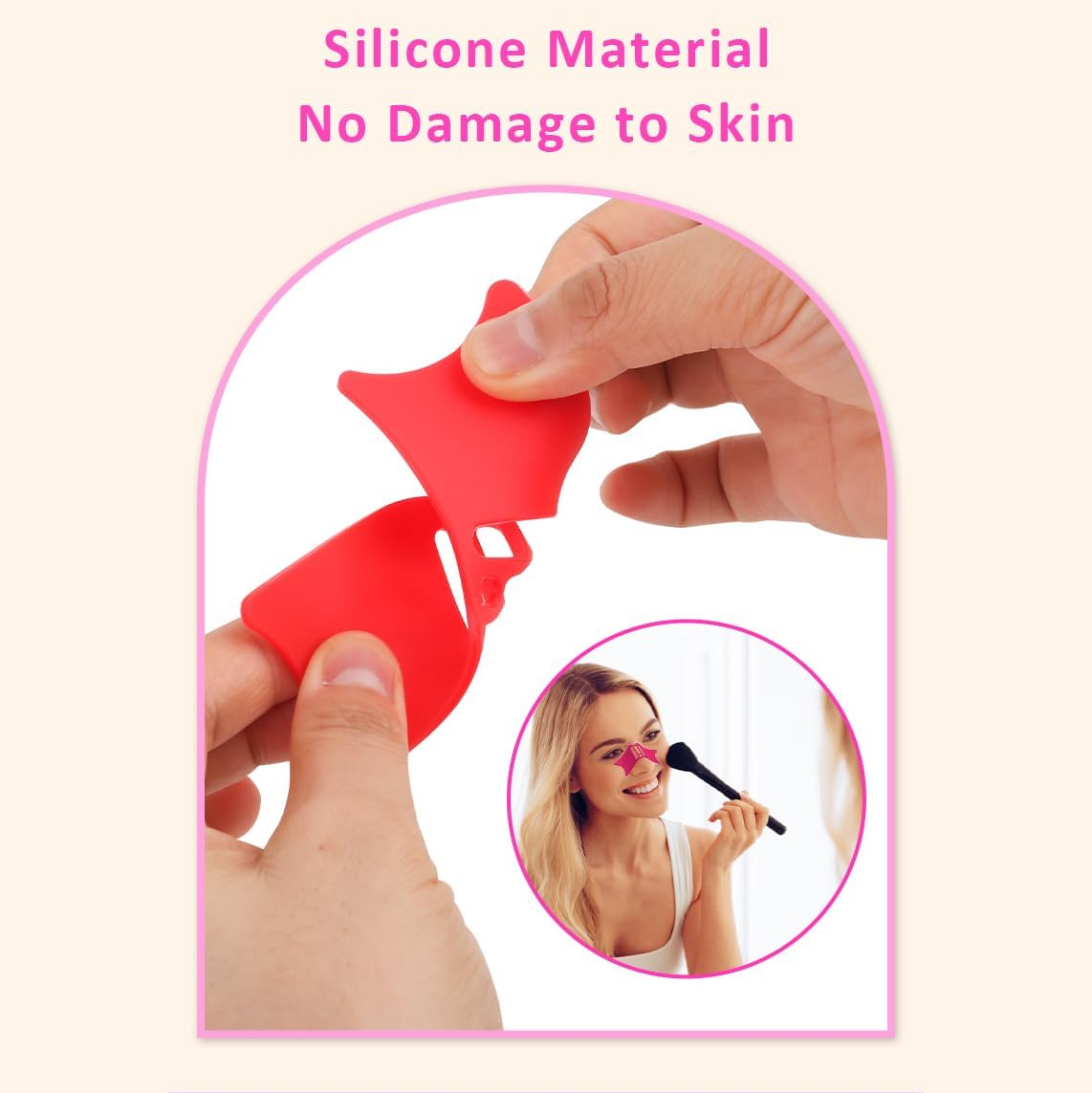 Alainzeo Nose Shadow Tool, 2Pcs Nose Contour Brush Set, 4 in 1 Silicone Nose Shadow Highlighter Template Tool, Beginners Friendly, Rose Red image number 5