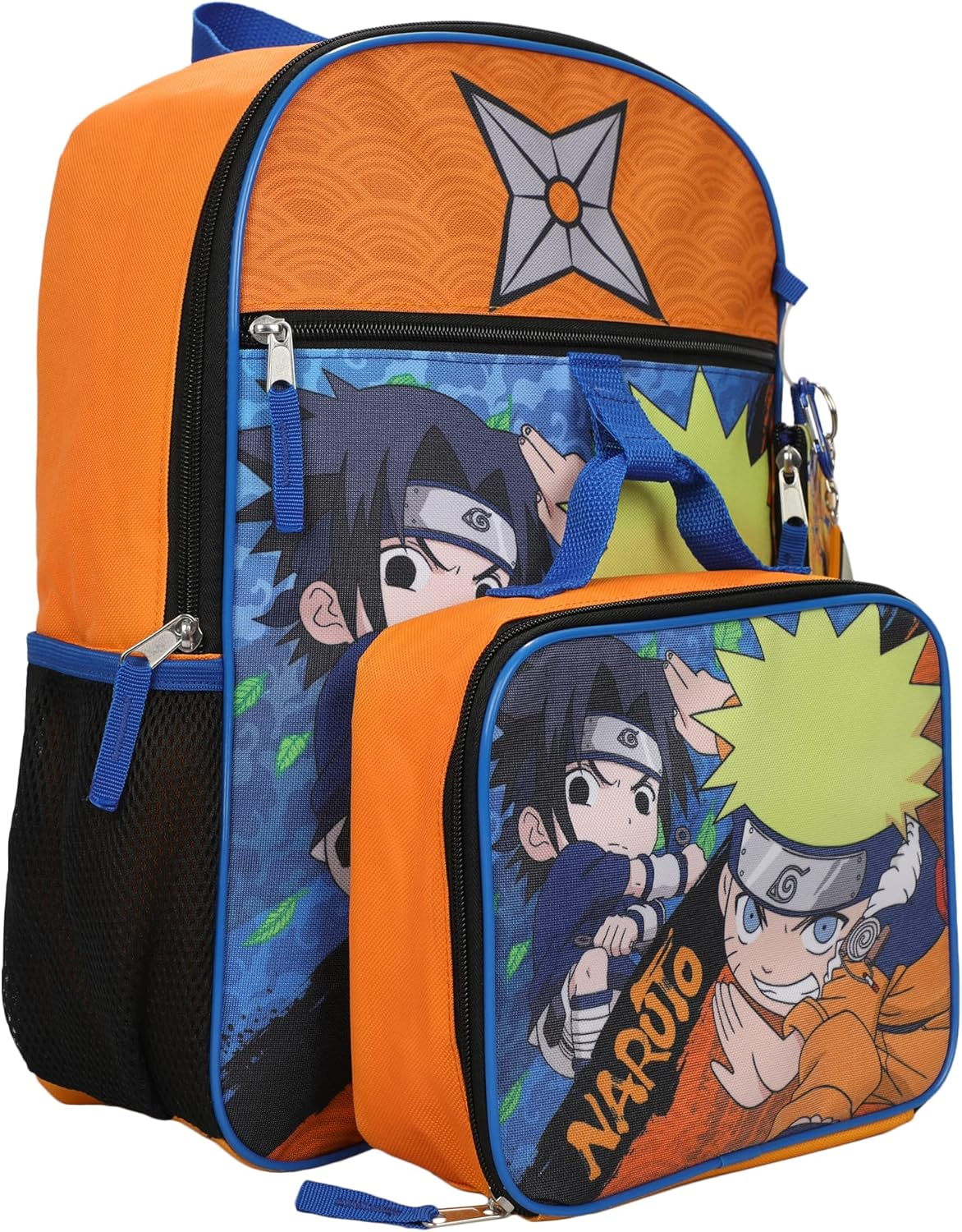 Bioworld Naruto Classic Sasuke Vs Naruto 16" Youth 5-Piece Backpack Set, Orange, OSFA, Classic image number 5