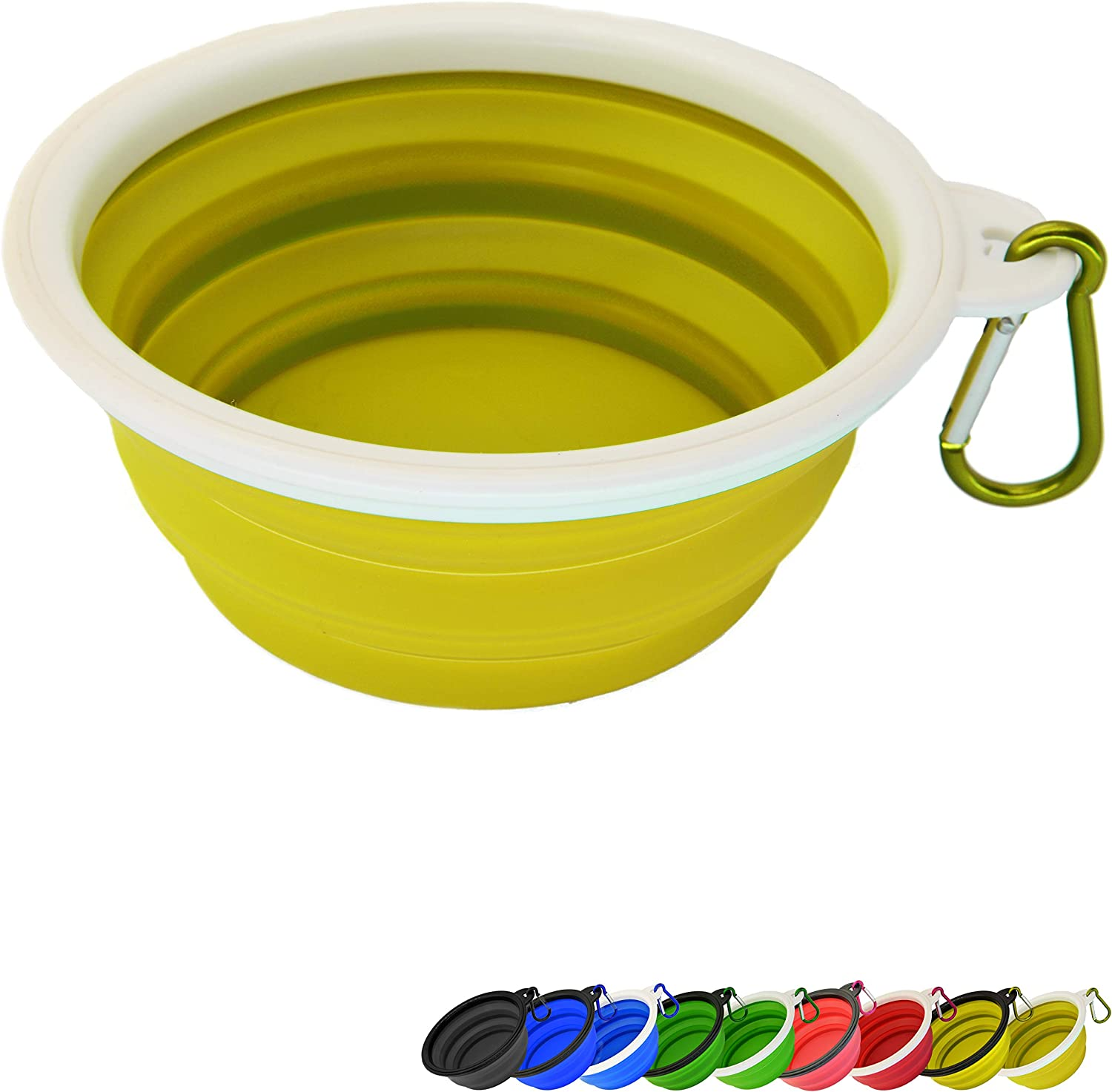 Zenify Dog Bowl - 400Ml Collapsible Foldable Food and Water Feeder Dish - Portable Travel Leash Lead Slim Accessories for Training Pets Puppy Dogs (5 Inches / 12.7 Cm) (Yellow/White)