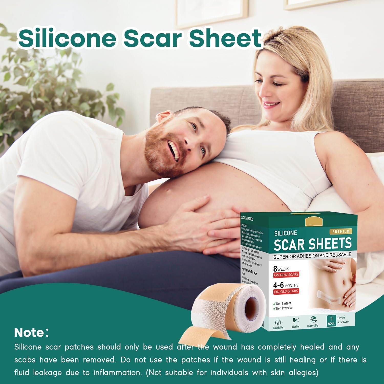 Silicone Scar Sheets(1.6'' X 60''Roll-1.5M), Necomi Professional Silicone Scar Tape Roll, for Softening & Flattening Scars, Reusable Scar Removal Strips for C-Section, Keloid, Burn, Acne, Surgical image number 3