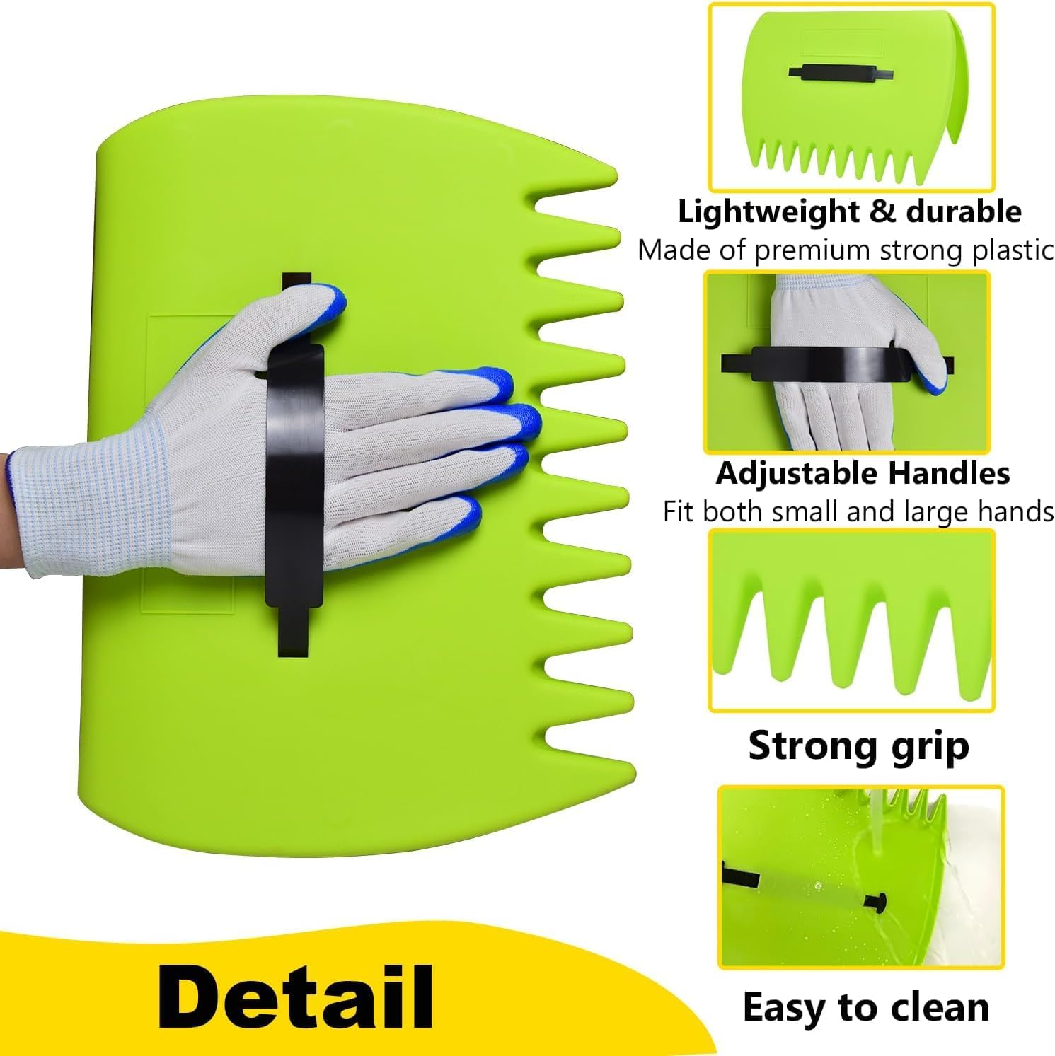 EOMECUIGAO Leaf Claws Hands Rake Scoop 2Pack Debris Removal Gardening Tool Weather Proof Garden Tool for Lawn Debris Removal Collecting and Clean-Up (Grass Green) image number 4