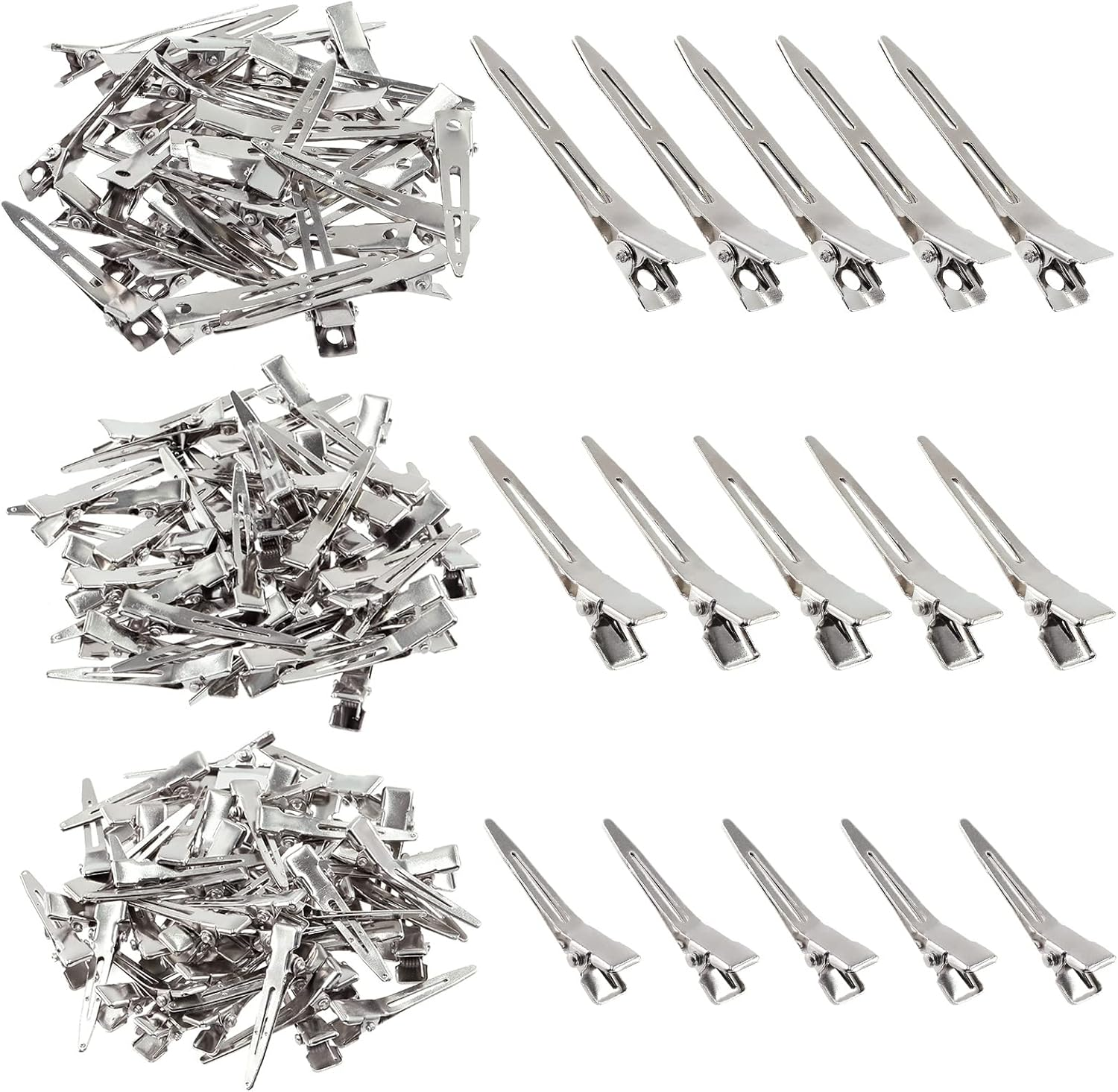 Cimeton 120Pcs 1.37Inch 1.77Inch 2.36Inch Single Prong Pin Curl Duckbill Clips Kit, Silver Setting Section Hair Clips Metal Alligator Clips Styling Hair Clips for DIY Hair Accessories (Assortment Kit) image number 2