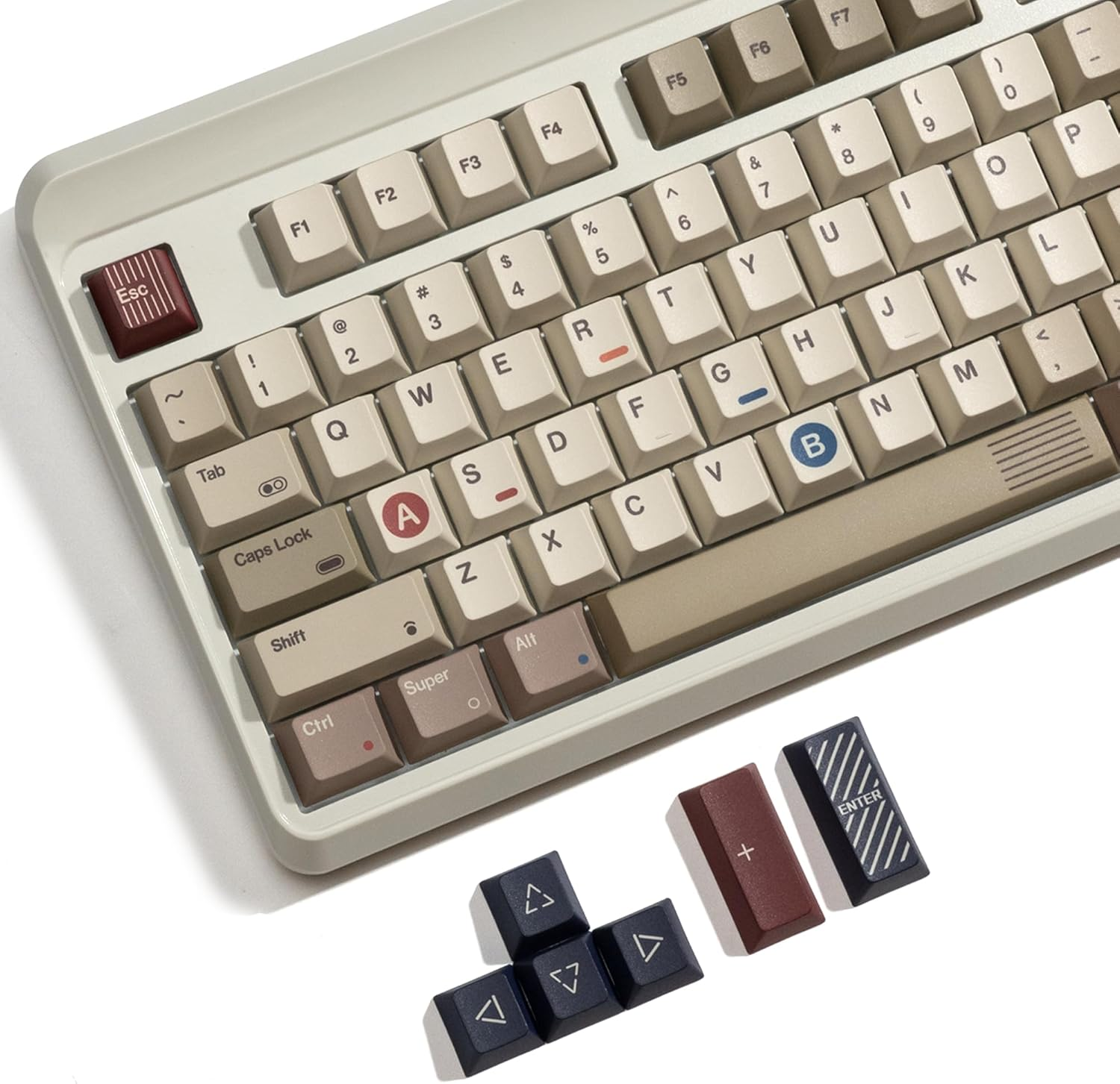 OHY PBT Keycaps, XVX Retro Keycaps 75 Percent, Dye-Sublimation, Cherry Profile Most 65% 75% 100% Cherry MX Switches Mechanical Keyboard, Retro Grey image number 1