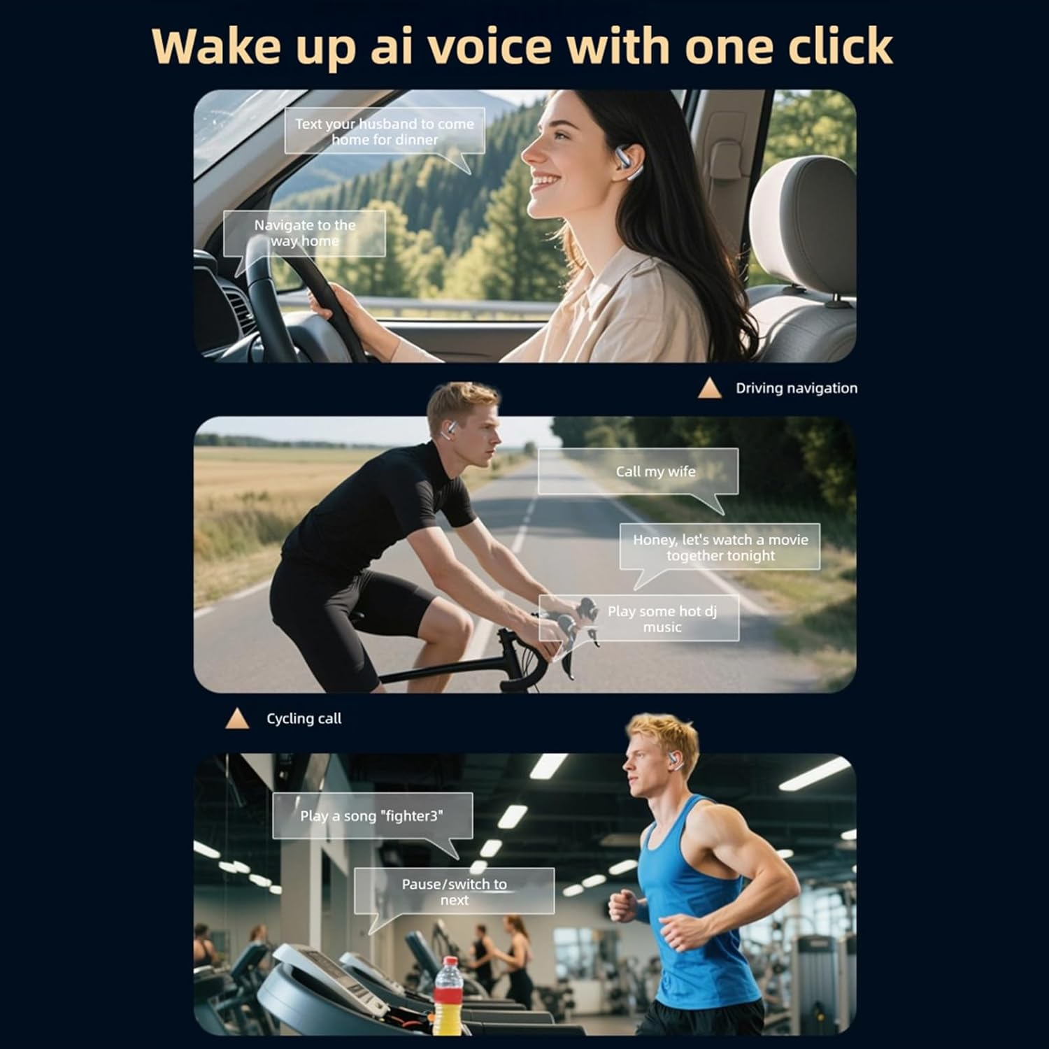 Luocute Open Ear Earbuds, Wireless Smart AI Translation Touch Control Bluetooth Earbuds, Suitable for Music Calls Outdoor Sports image number 3