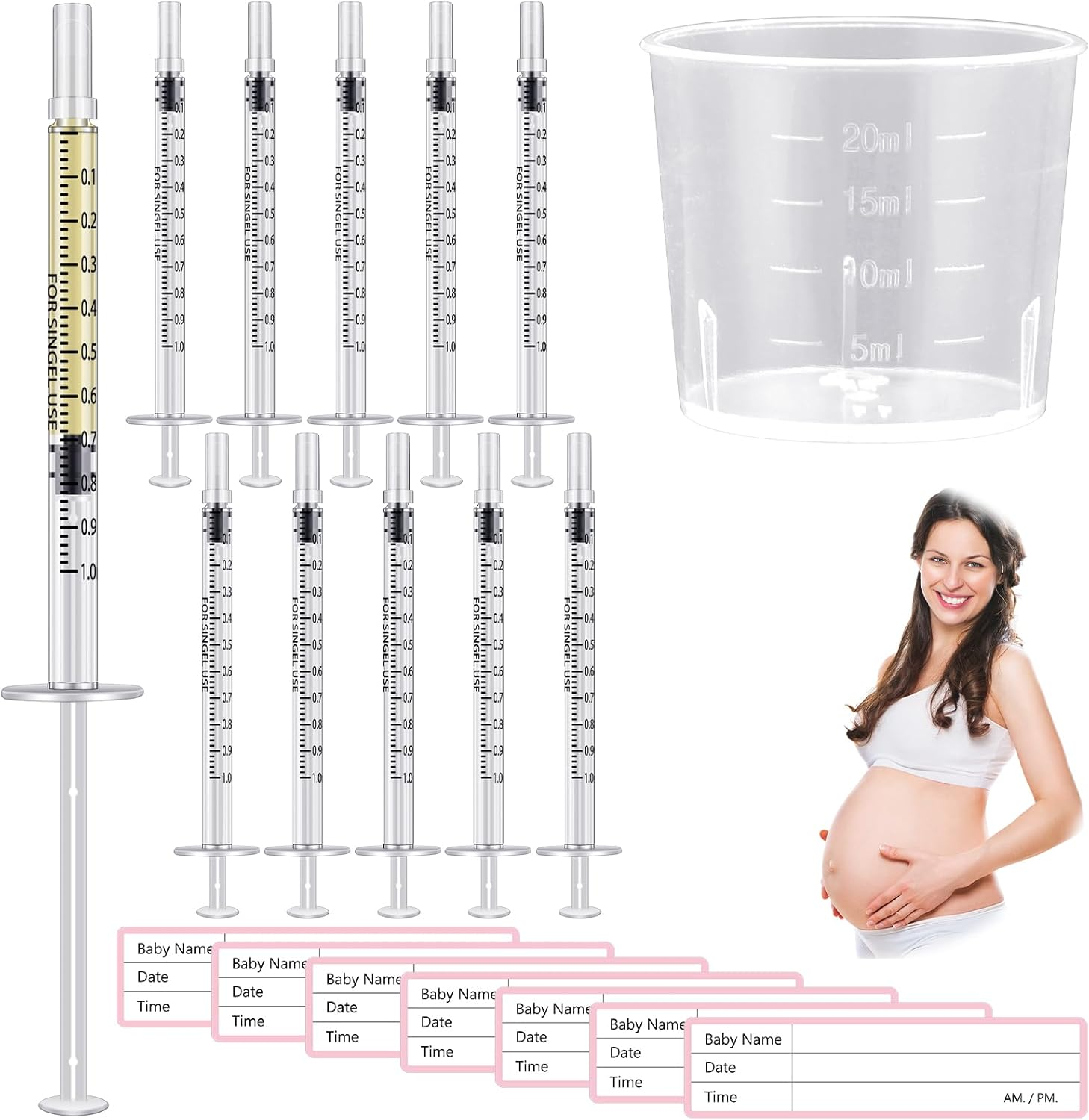 Trelaco 100 Set Colostrum Collector Kit Include 100 Sterile Sealed Breast Milk Collector No Needle Colostrum Syringes 100 Stickers 1 Measuring Cup Colostrum Collection for Breastmilk Essential (1 Ml) image number 5