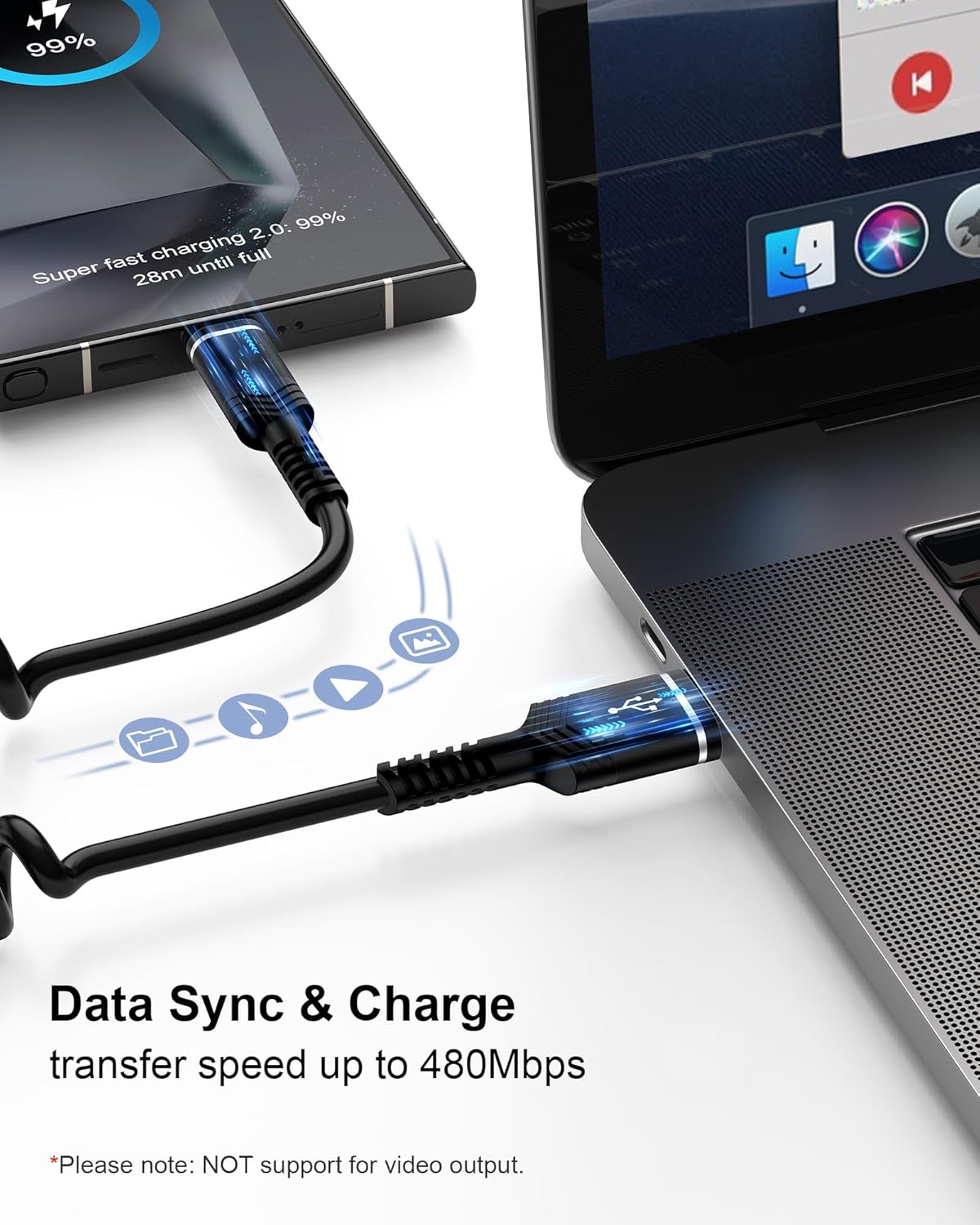 USB to USB C Cable Coiled Auto Wire, Type C Car Phone Charger Fast Charging Cord for Iphone 16E 15 Pro Max/16 Pro/16 Plus/Galaxy/Pixel, Retractable USB-C Power Line for Apple Carplay & Android Auto image number 3