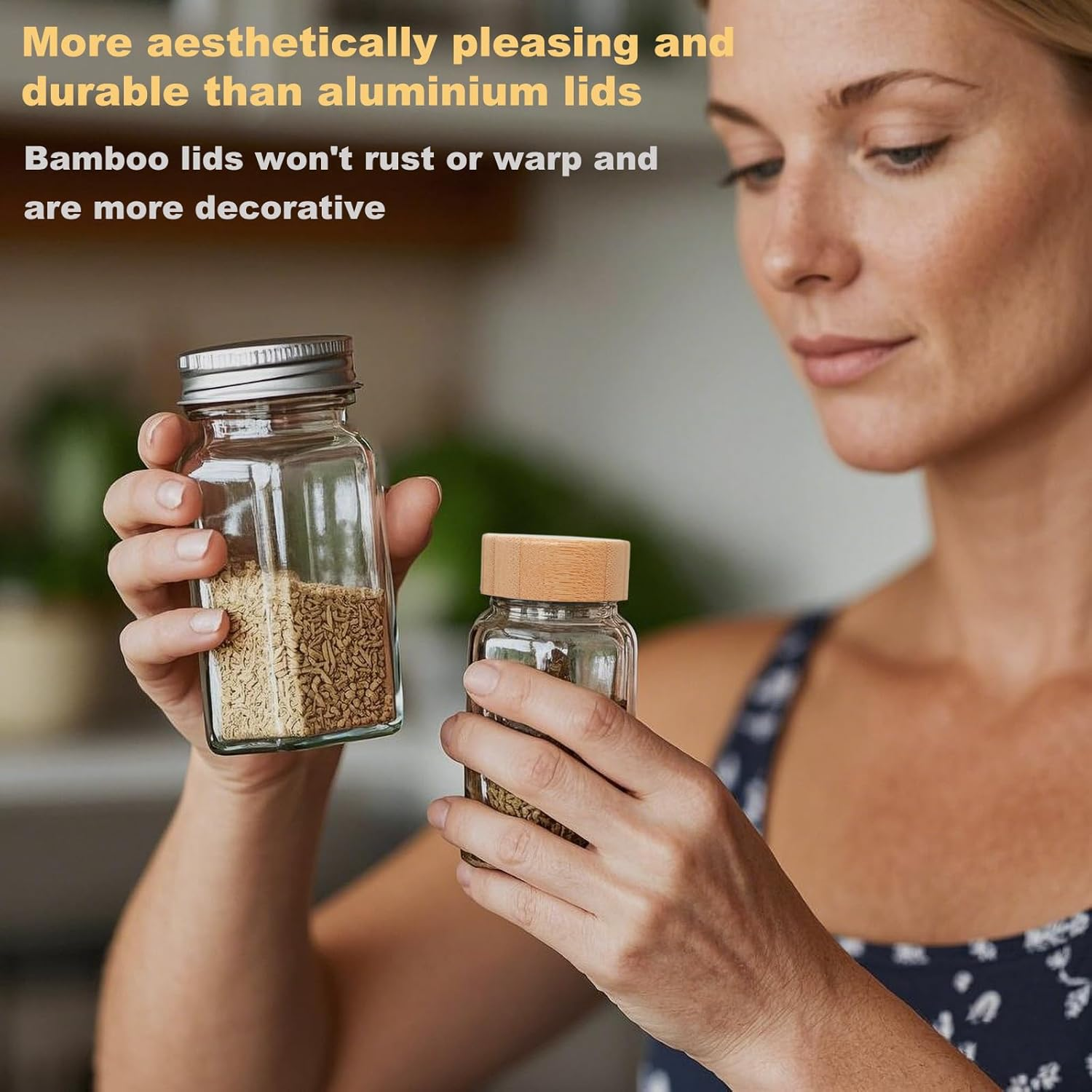 Zepkouel 25 Pcs Spice Jars Bamboo Lids Replacement,Fits 4 Oz and 8 Oz Glass Spice Jar,For Square and round Plastics Spice Jars,Jar Not Included image number 2