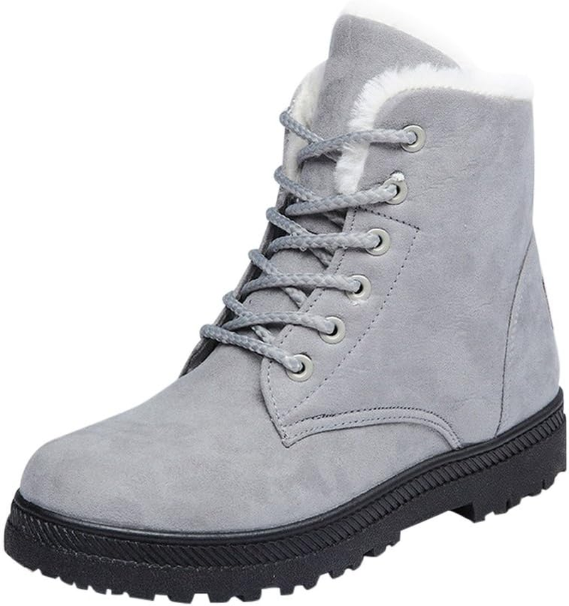 Alicegana Women'S Cotton Warm Fur Snow Winter Lace up Flat Cute plus Size Comfortable Ankle Platform Boots image number 4