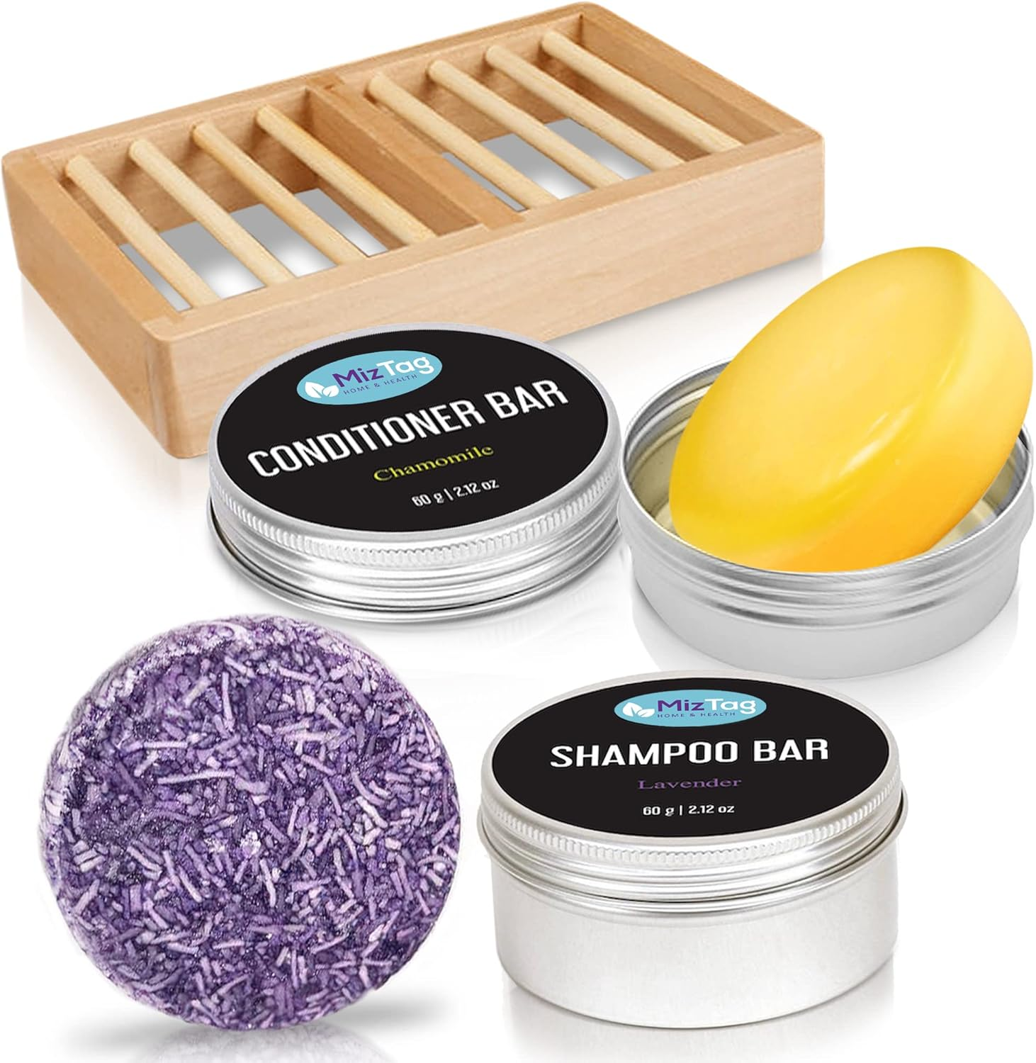 Shampoo Bar Conditioner Set with Shampoo Bar Holder & Travel Tins Included - 5Pcs. Vegan, Eco-Friendly & Paraben-Free. image number 2