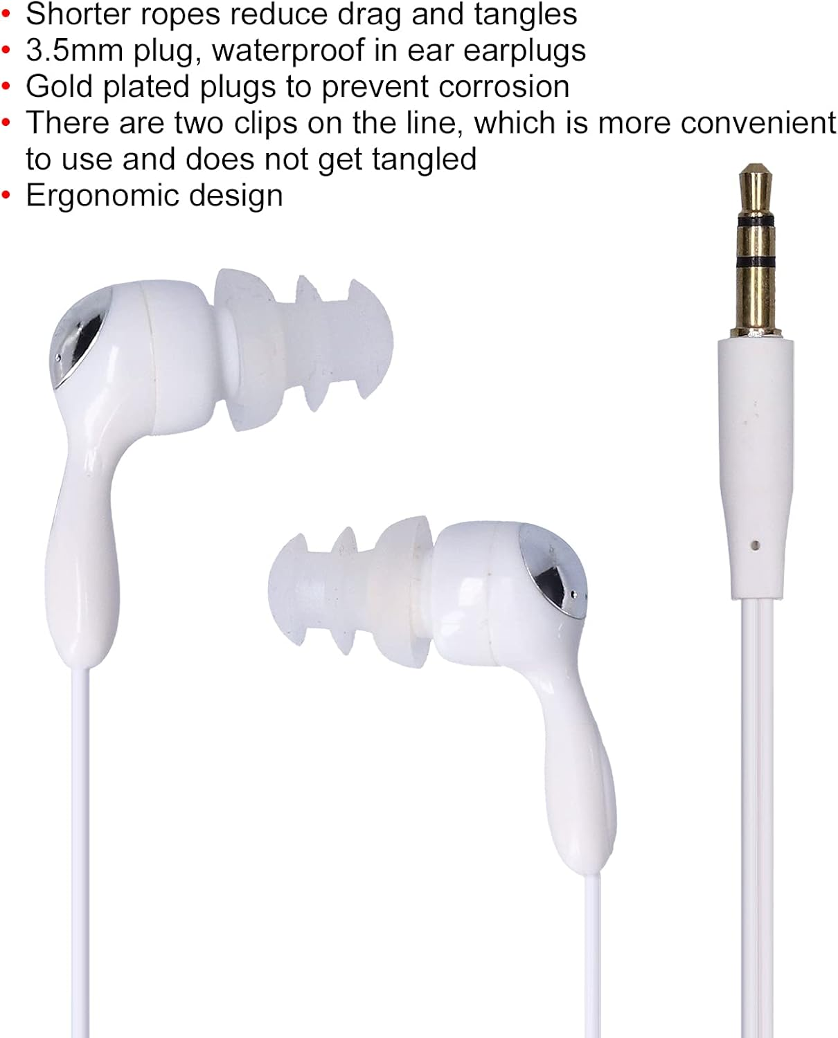 3.5Mm Plug Waterproofinear, Underwater Earbuds with 2 Clips and Replace Earplugs, Bone Conduction Headphones for Swimming Running Surfing image number 2