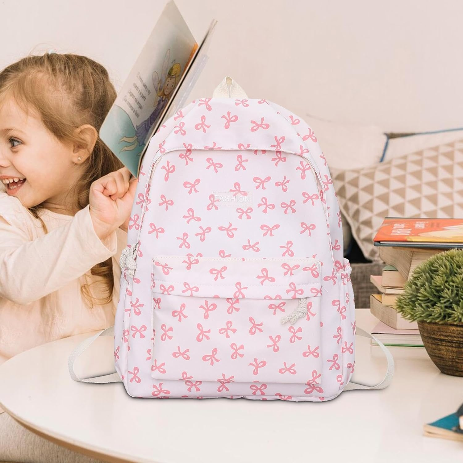 Bow Backpack - Teen Girls Bow Backpack, Casual Bow Daypack, Polyester Student Bow School Bag, Multi Purpose Middle School Student Travel Shoulder Bag for Notebook, Water Bottle, 32 X 15 X 4 Cm - Blue image number 6