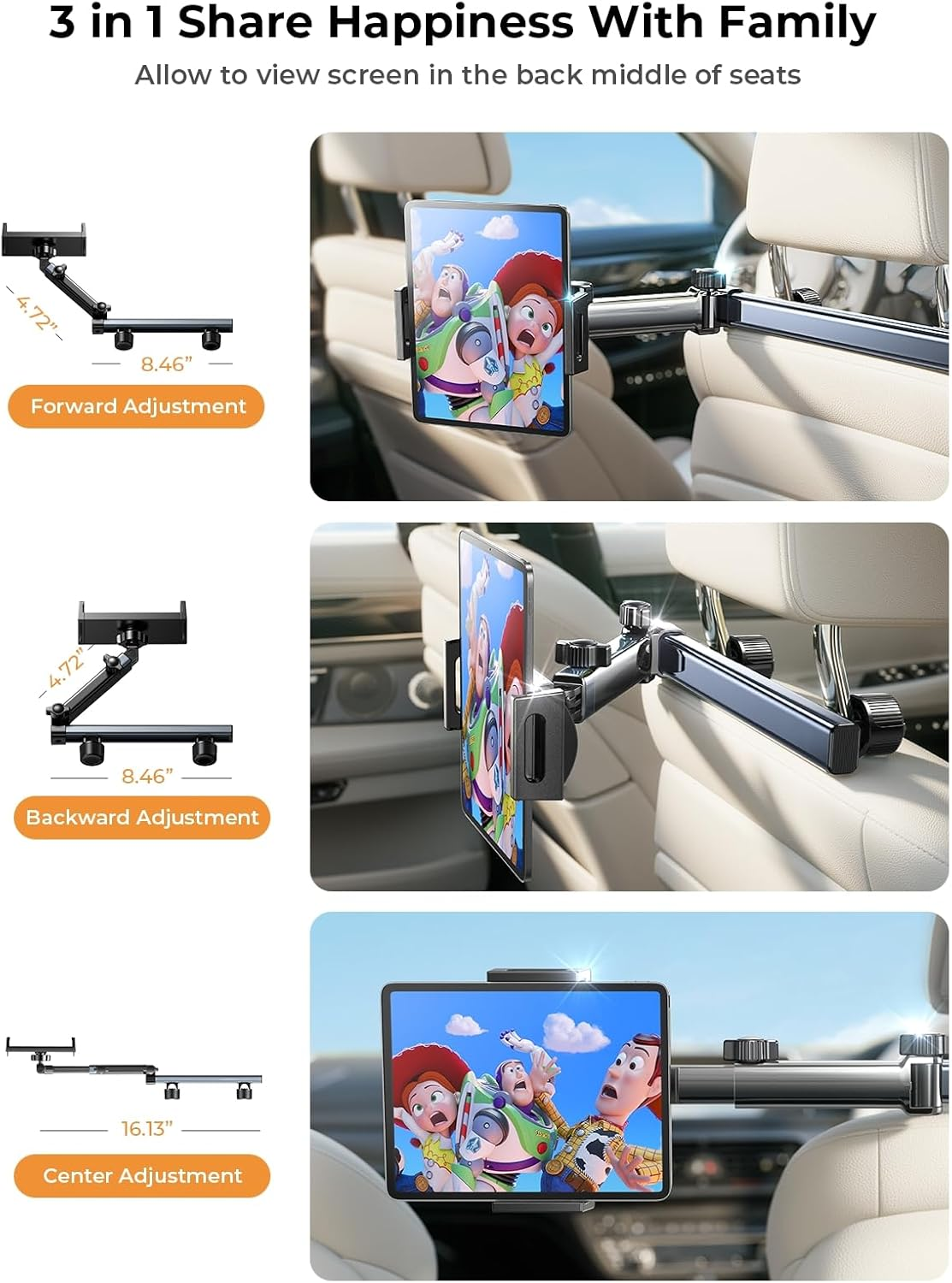 LISEN 3 in 1 for Ipad Holder for Car Accessories for Women Interior Road Trip Essentials Camping Tablet Holder Backseat Car Organizer Car TV for Backseat Headrest Ipad Car Mount Kids Fire Tablet image number 5