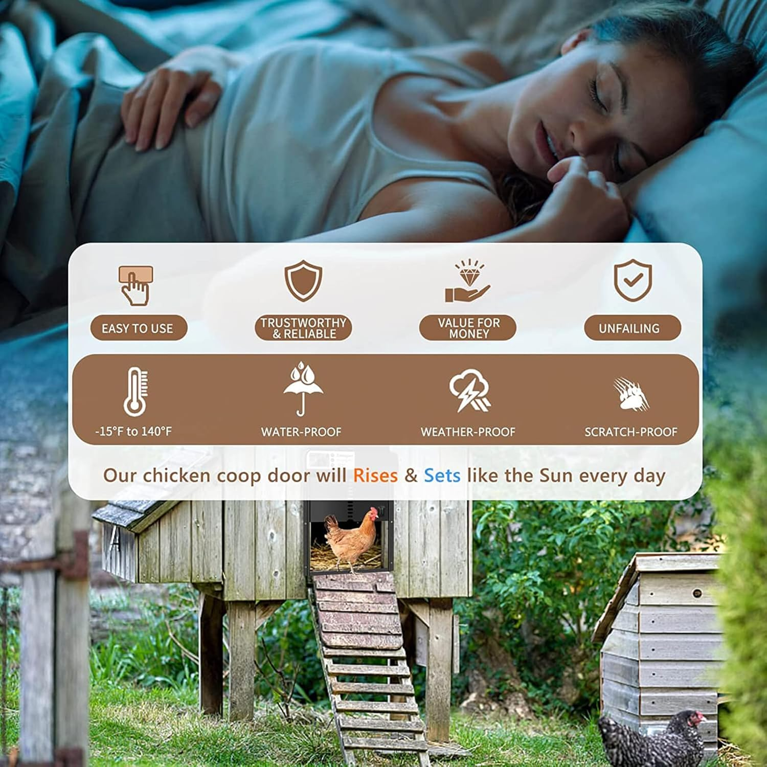 Automatic Chicken Coop Door, Chicken Coop Door Opener with Timer Control, Battery Powered Automatic Chicken Door, Full Aluminum with LCD Screen Water Proof image number 3