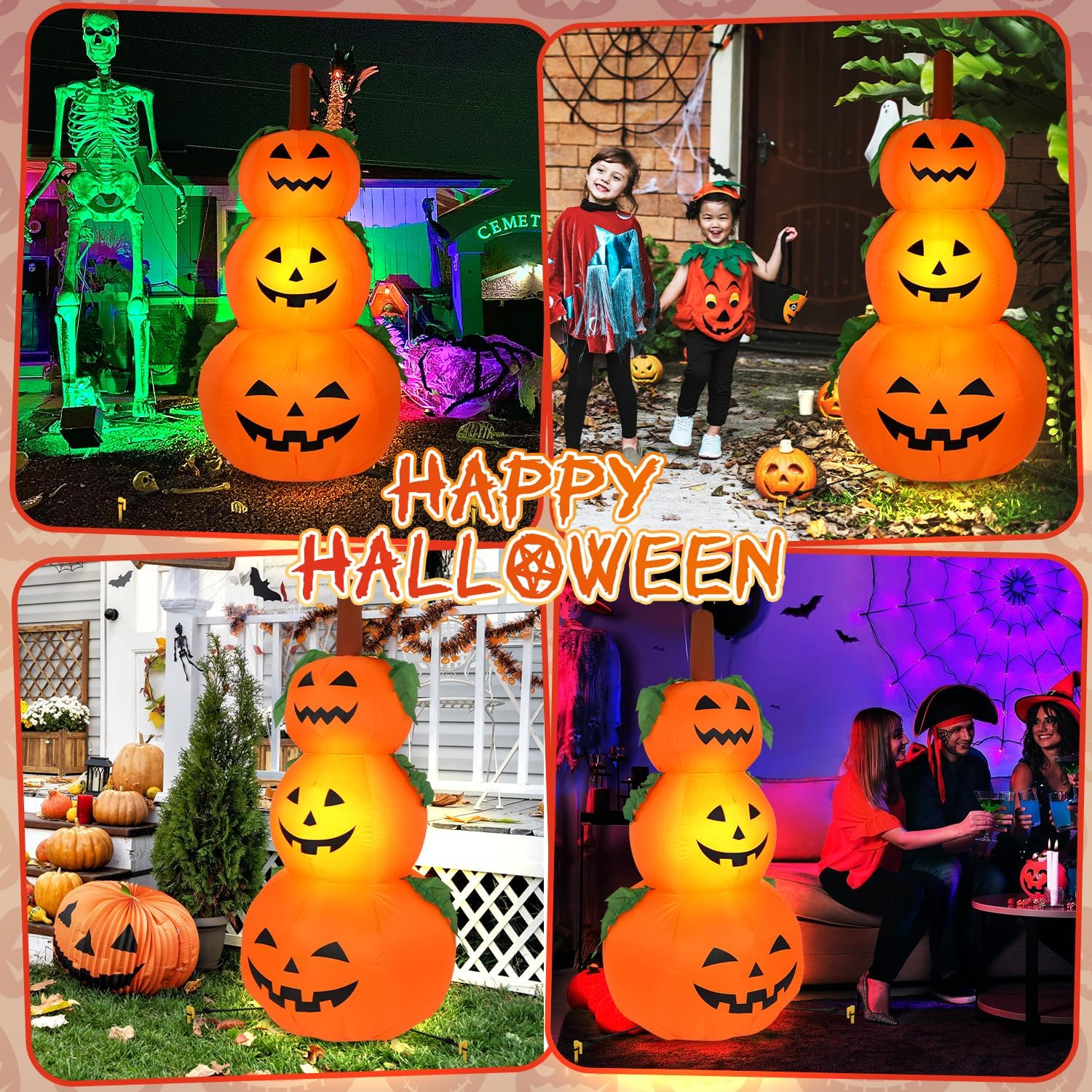 AUTOWT 4.6FT 1.4M Halloween Inflatable Pumpkins, Inflatables Decorations with Build-In Leds, Blow up Pumpkins Yard Decoration for Lawn Yard Home Halloween Party Indoors Outdoors image number 5