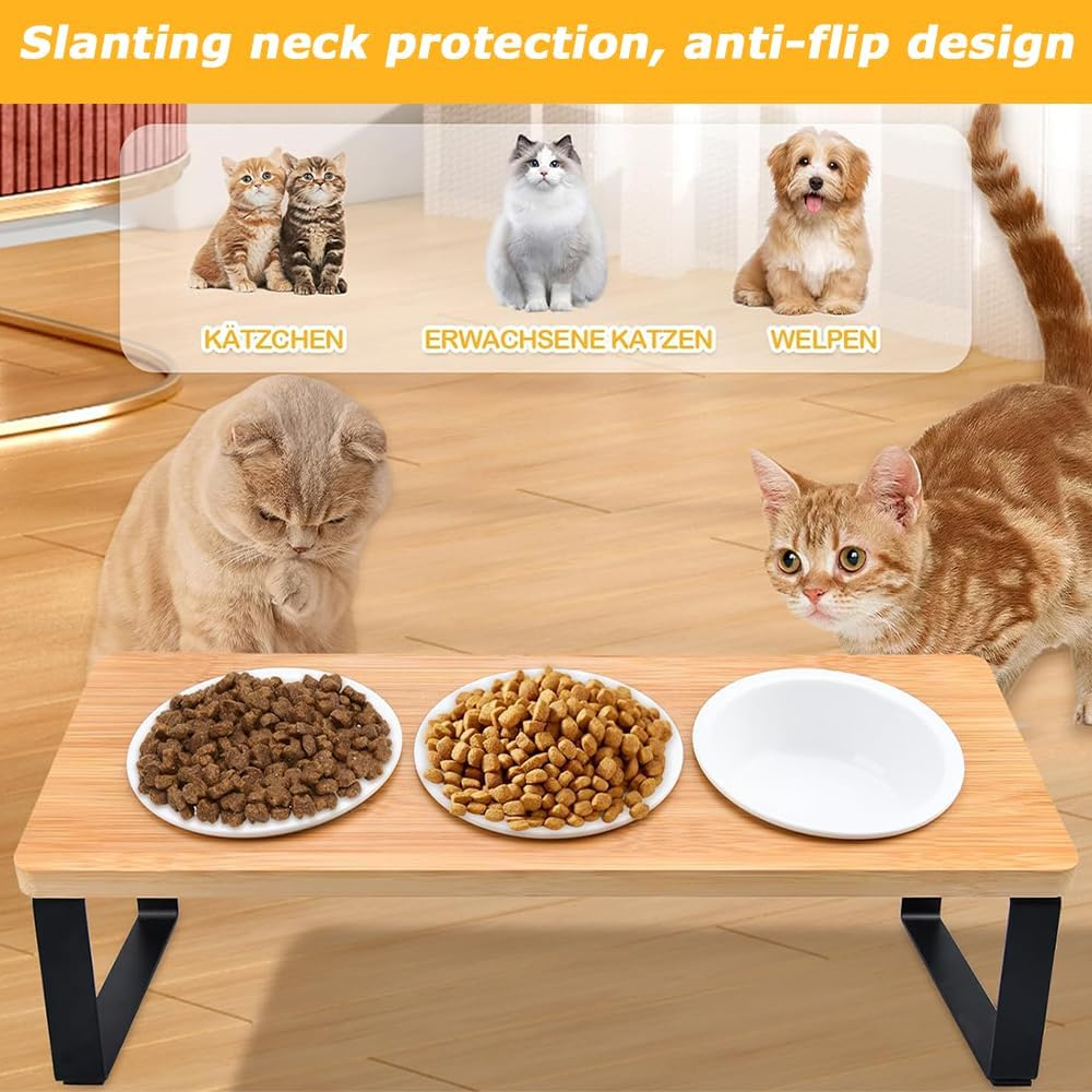 Wooden Raised Pet Feeder, Elevated Cat Bowl Stand, Angled Design Reduces Neck Strain during Meals, for Cats & Small Dogs image number 4