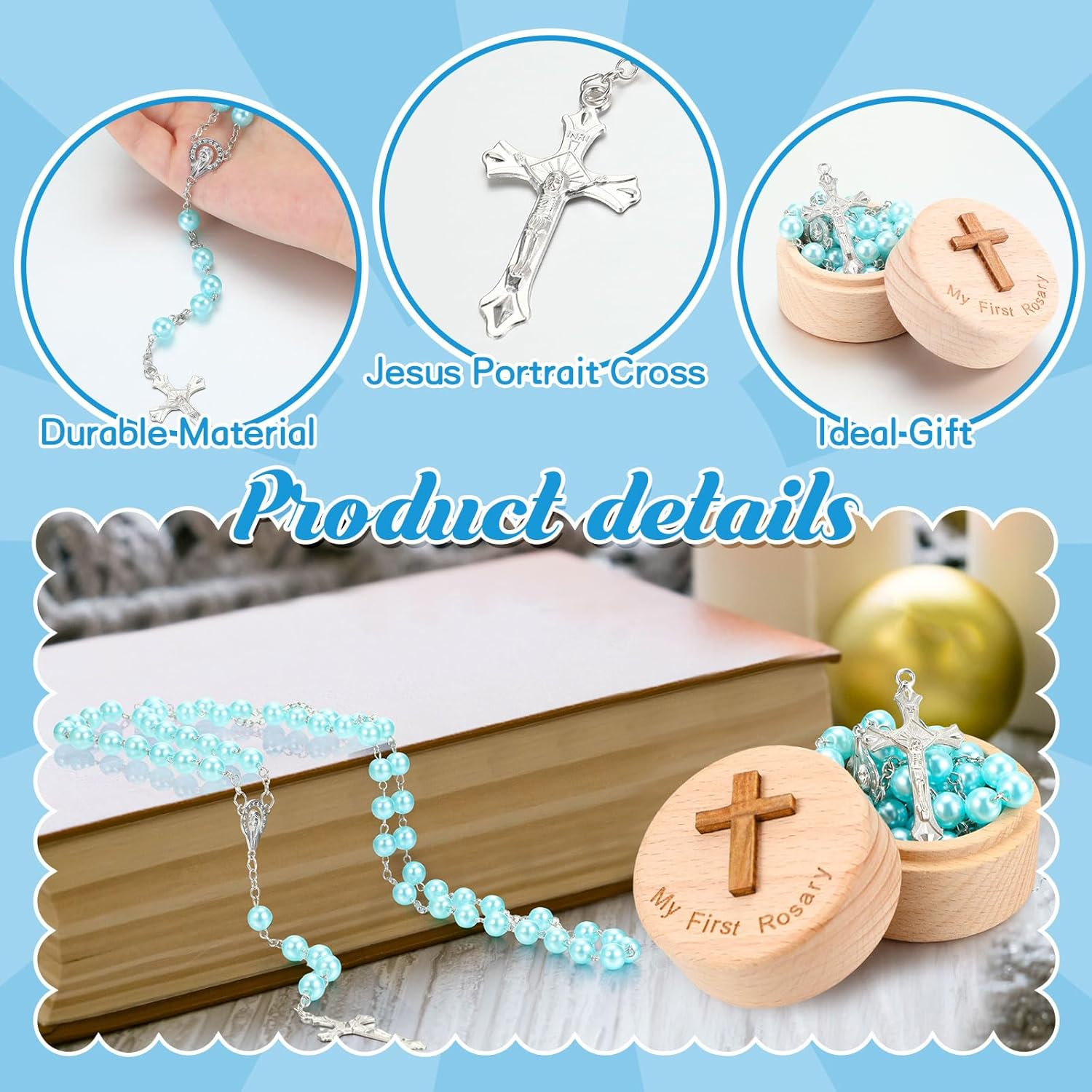 Loetere Baptism Gifts for Girls Boys Rosary Catholic My First Rosary and Keepsake Box for Baby Shower Holy First Communion Christian Beads Gifting Set, Bead of the Necklace: about 0.31 Inch In - Purple image number 5