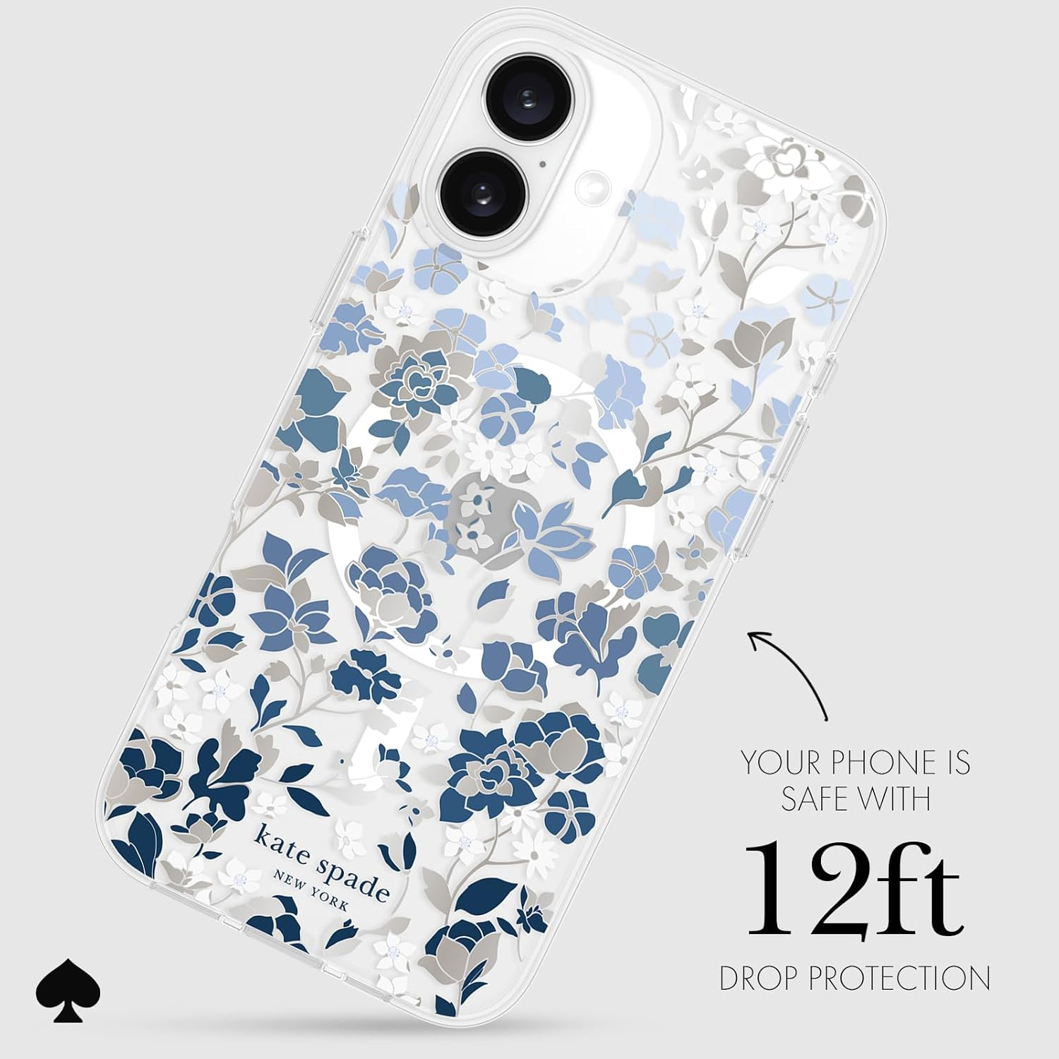 Kate Spade New York Iphone 16 plus Case - Compatible with Magsafe - Designer Phone Case - Flowerbed Blue Gems - Flowerbed Blue Gems image number 2