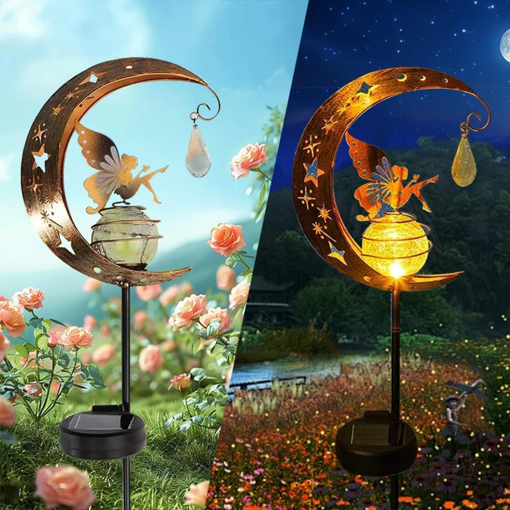 YZYOE Sun-Powered Moonflower Fairy Crystal Lamp, Garden Decoration Iron Beautiful Fairy Crystal Ground Lights, Wireless Sunset to Dawn LED Lamp Waterproof image number 1