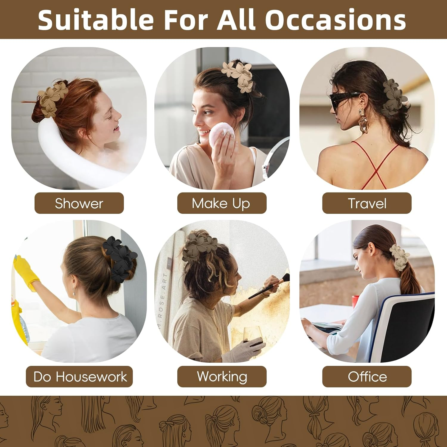 Flower Hair Clips for Women, 4 Pack Flower Hair Claw Set, Non-Slip Flower Hair Claws, Strong Hold Girls Hair Clip for Medium Thick Hair, Eggplant Flower Hair Accessories for Straight/Curly/Wavy Hair image number 4