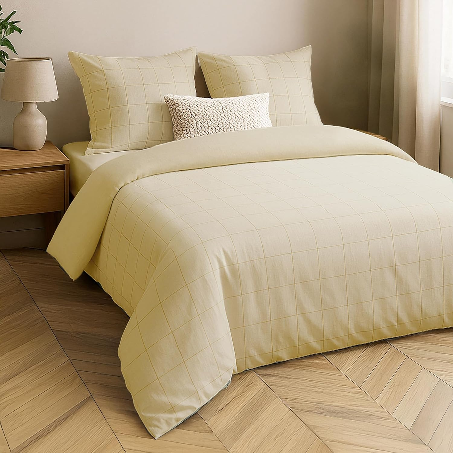 Douceur D'Int&eacute;rieur, 3 Piece Bedding Set (240 X 220 Cm) Linella Sage 100% Cotton Washed