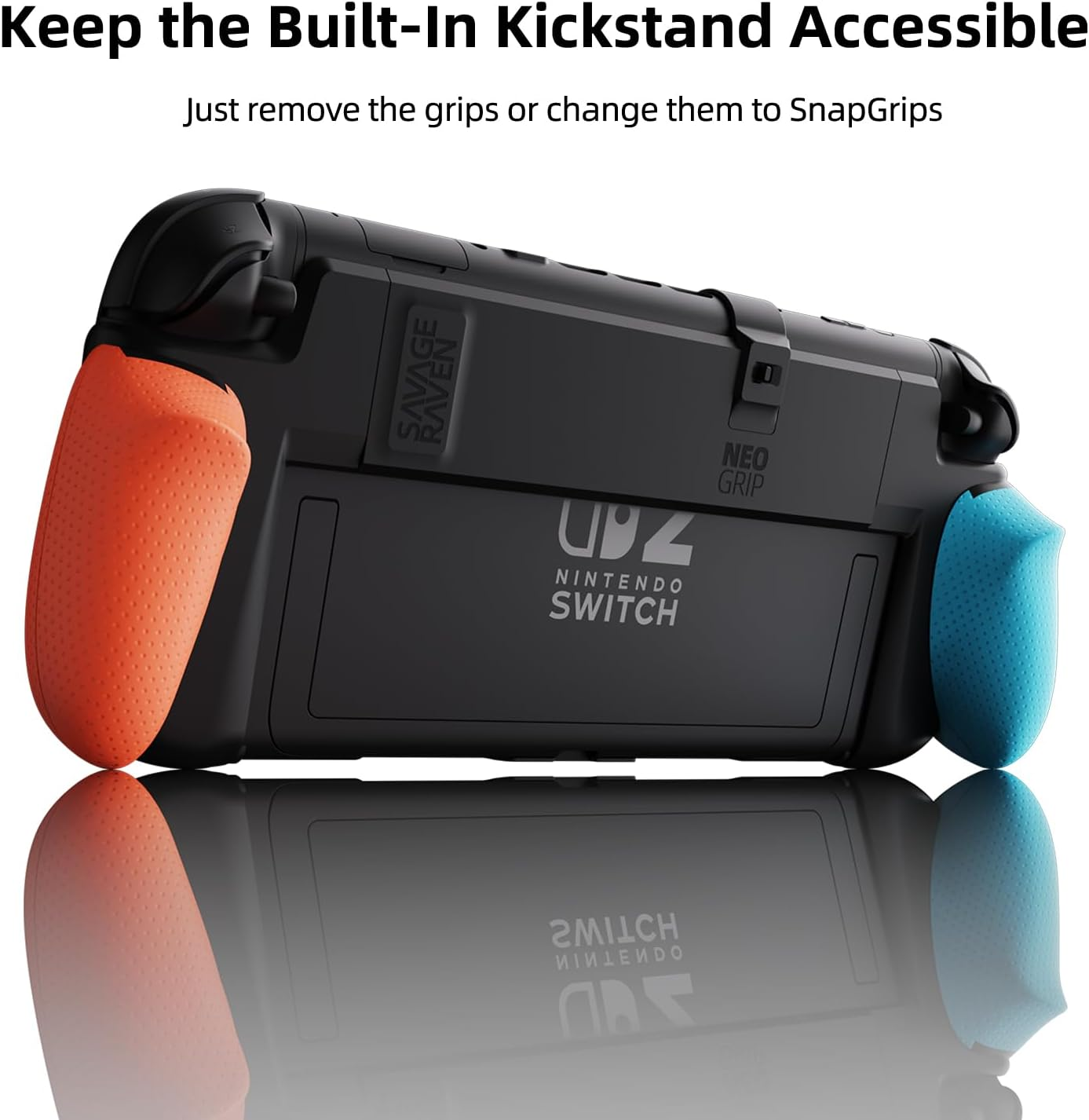 Savage Raven by Skull & Co. Neogrip Bundle for Nintendo Switch 2: an Ergonomic Grip Hard Shell Handheld Case with Replaceable Grips [To Fit All Hands Sizes] [With Carrying Case] - Neon Blue + Neon Red image number 2