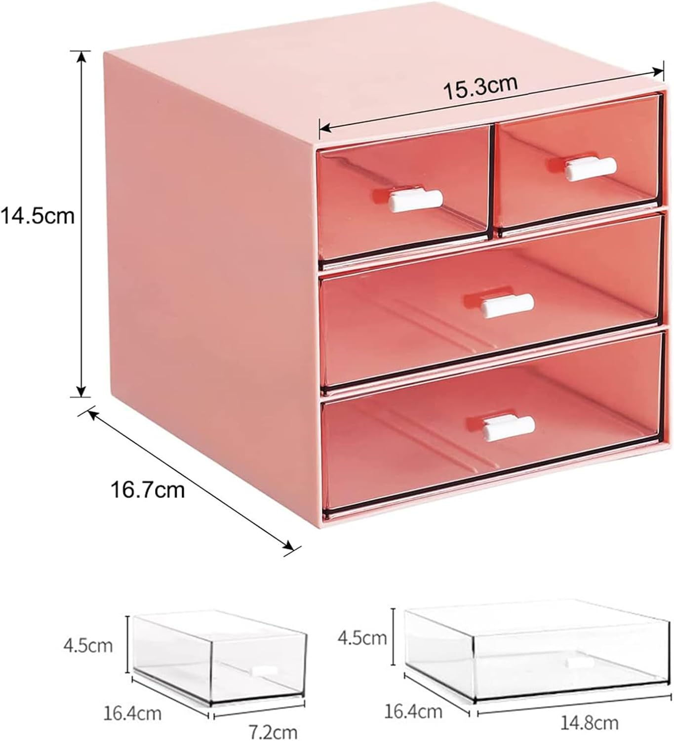 Esk Storage, Makeup Storage Box Clear Plastic Desk Storage Box Cosmetic Storage Organizer with 4 Drawers Desktop Organizer for Office School Home Bathroom, Pink image number 5