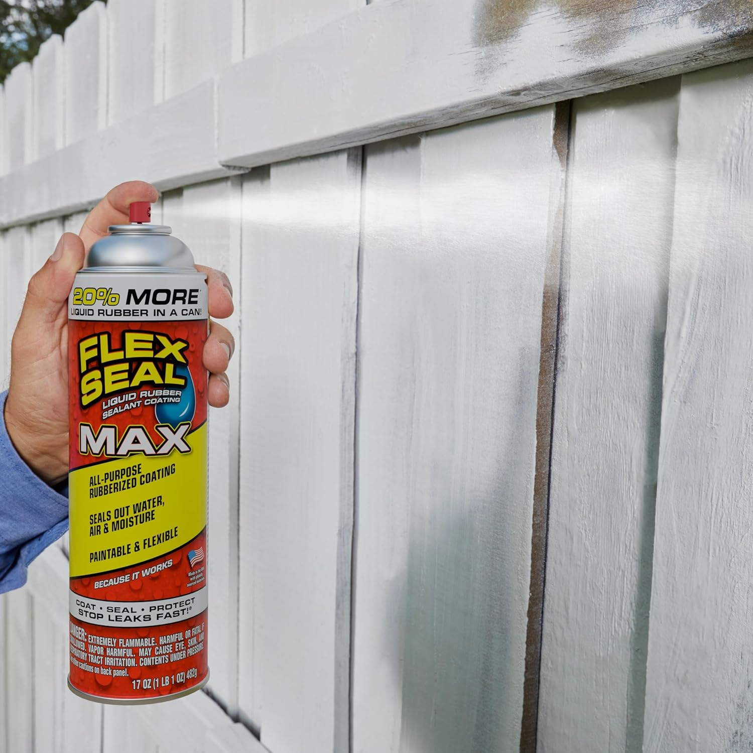 Flex Seal Max, 17 Oz, White, Stop Leaks Instantly, Waterproof Rubber Spray on Sealant Coating, Perfect for Gutters, Wood, RV, Campers, Roof Repair, Skylights, Windows, and More