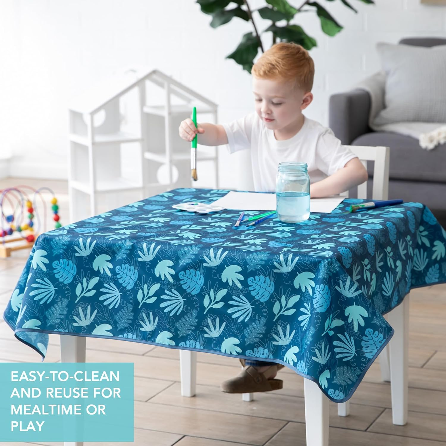 Bumkins Baby Splat Mat for under High Chair, Babies Toddlers Eating Mess Mat, Waterproof Reusable Cloth for Arts and Crafts, Playtime Mat for Kids, Floors or Tables, Fabric 42Inx42In, Blue Tropic