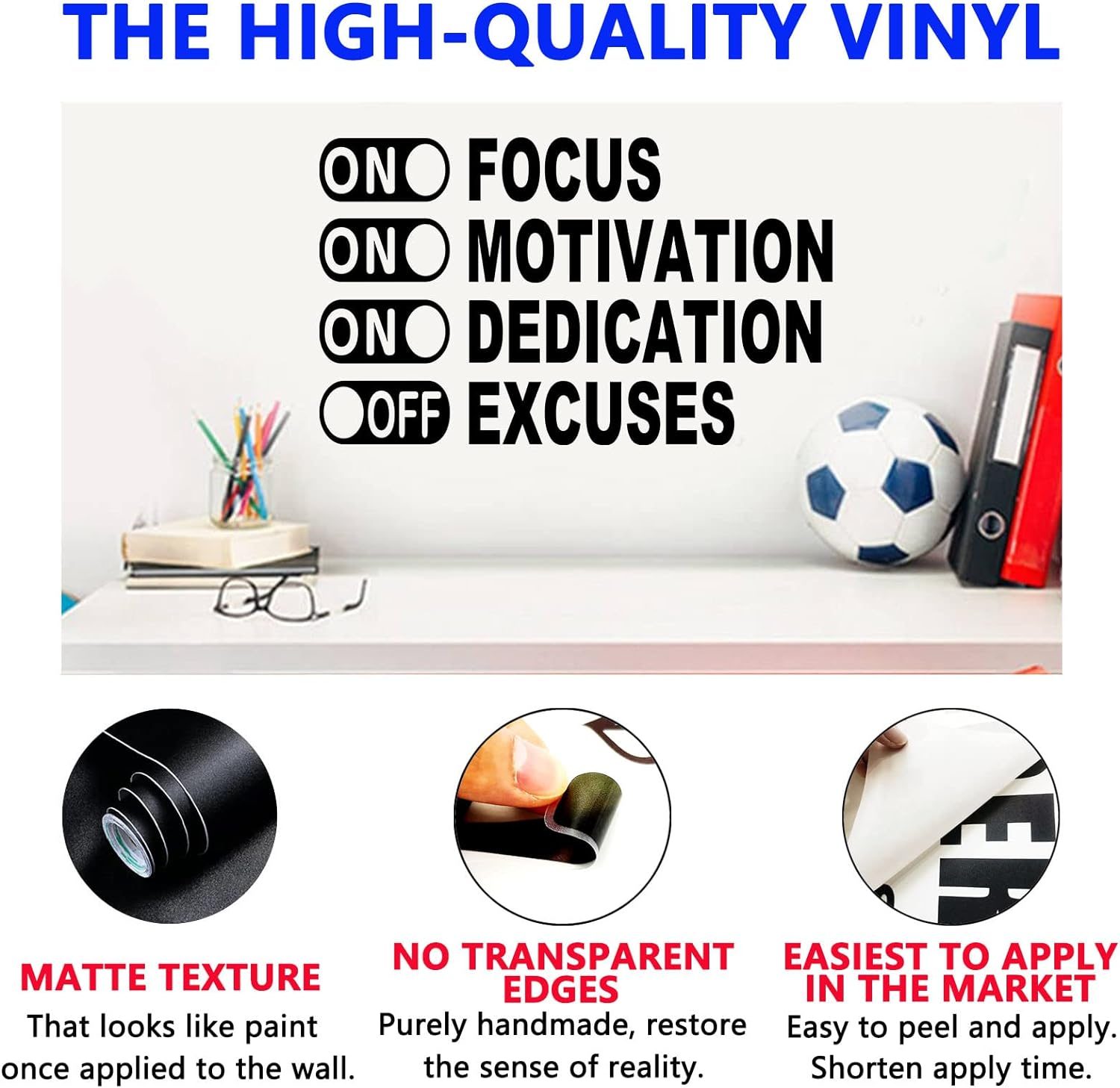 SEATUNE Motivational Wall Decals, Gym Wall Decor, Vinyl Art Stickers Quotes Inspirational Sports Positive Exercise Workout Fitness Running Home on Focus on Motivation on Dedication off Excuses 34"X20.4" image number 4