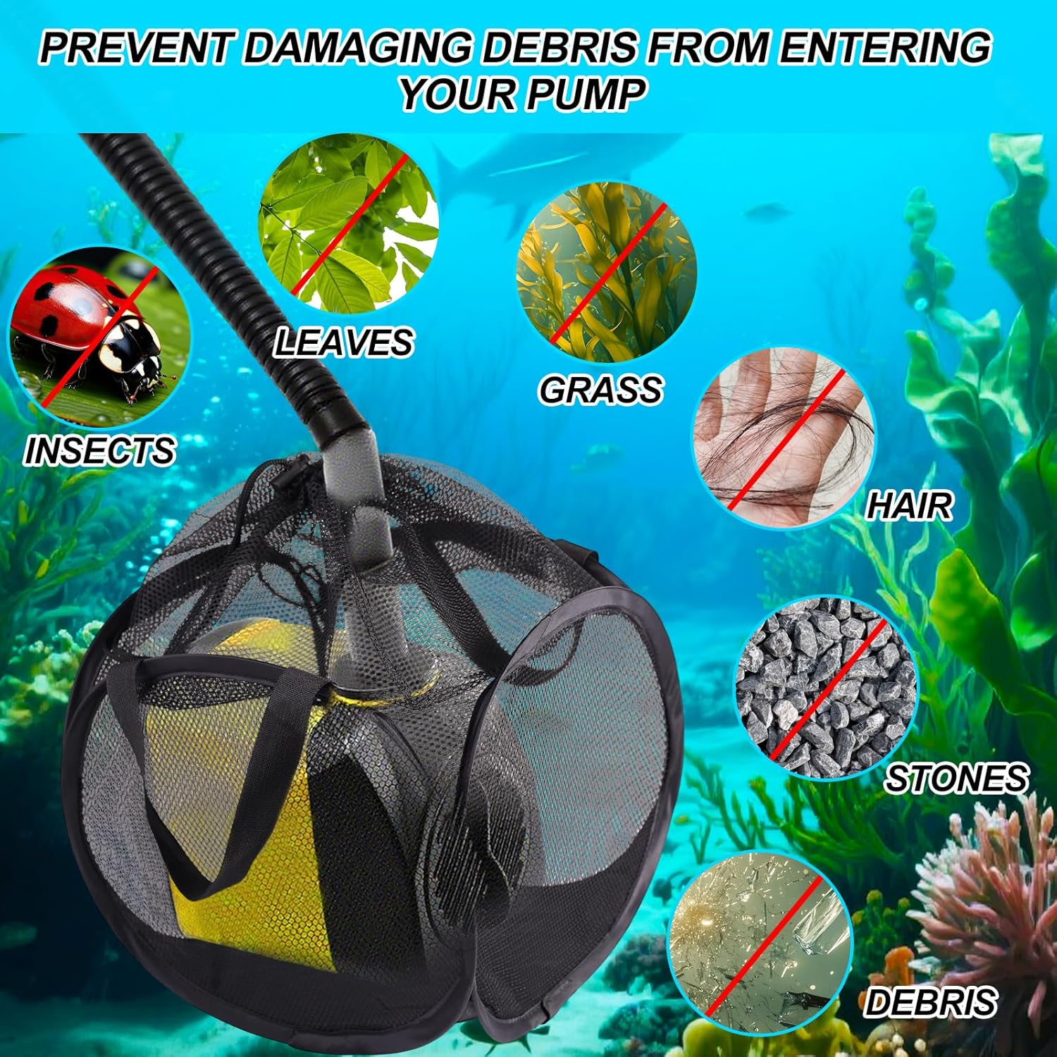 Pop up Pond Filter Bag, 9.8In Pump Barrier Box Anti-Clogging Sturdy Industrial Ultra-Fine Mesh Water Pump Cover for Outdoor Water Ponds Filters (Black) image number 5