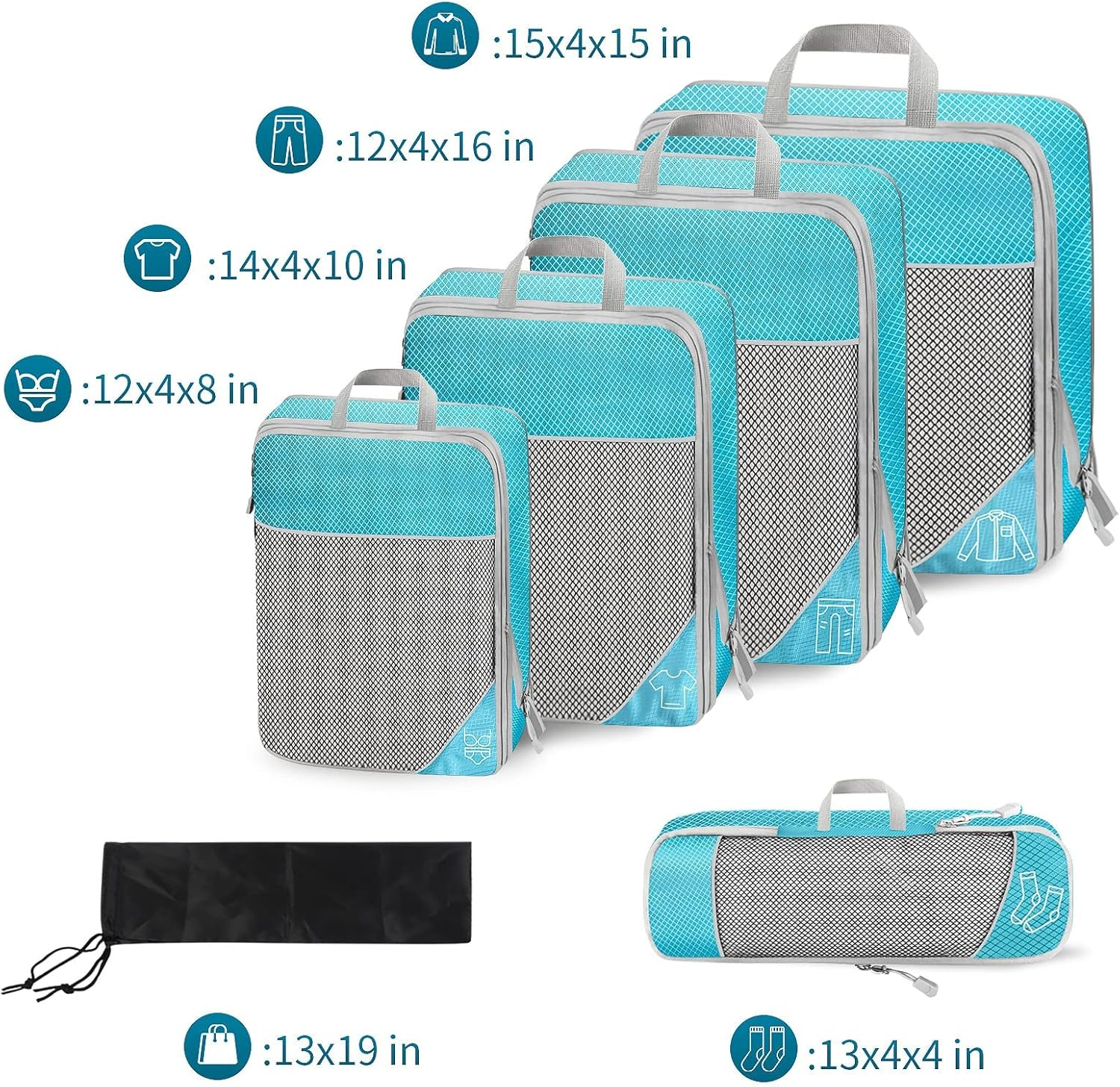 Apexillio Compression Packing Cubes 6 Pcs, Travel Luggage Organizer Accessories Extensible Storage Bags Travel Cubes for Suitcases&hellip; (Set of 6- Blue) - Set Of 6- Blue image number 2