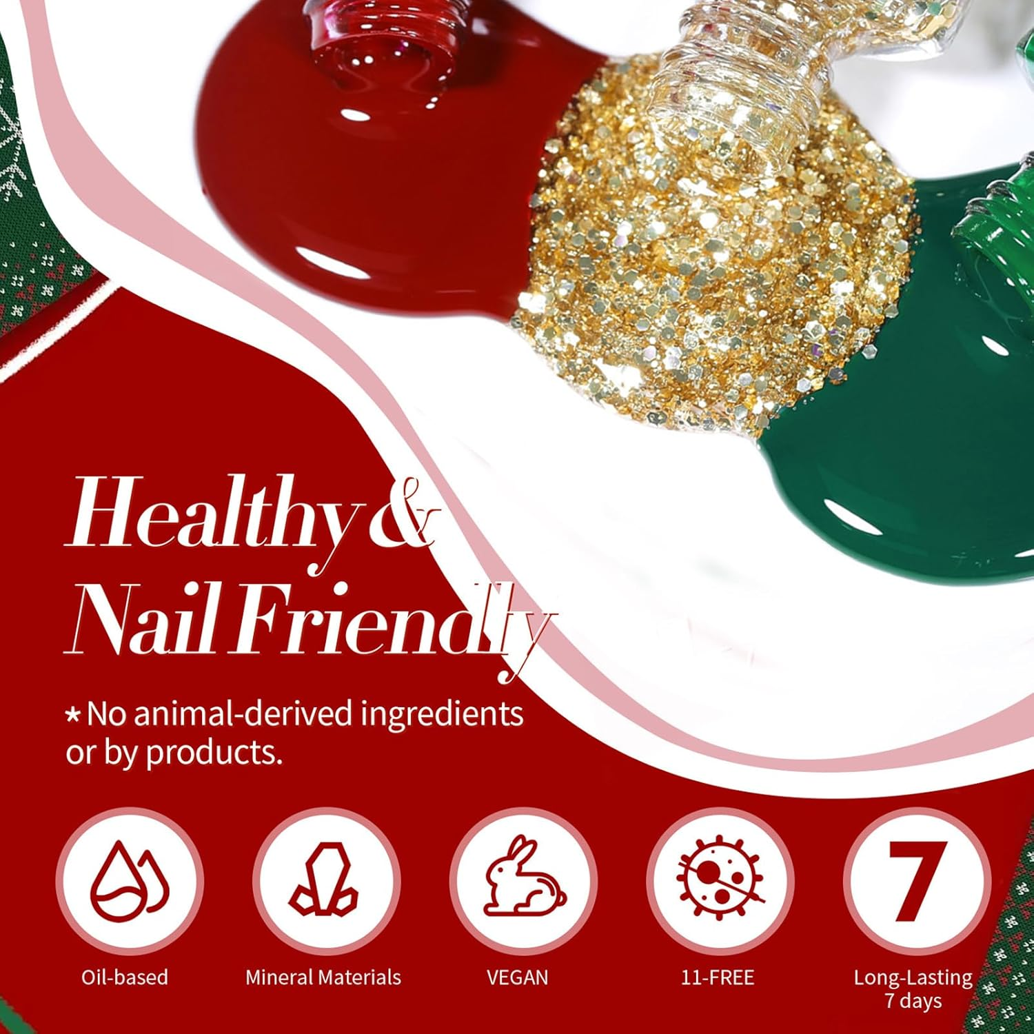 6-Piece Red Nail Polish Set - Gentle and Long-Lasting Water-Based Nail Polish - No UV Nail Polish for DIY Nail Art Manicure at Home, Vegan and Cruelty-Free, Regular Colour Polish (RED) image number 1