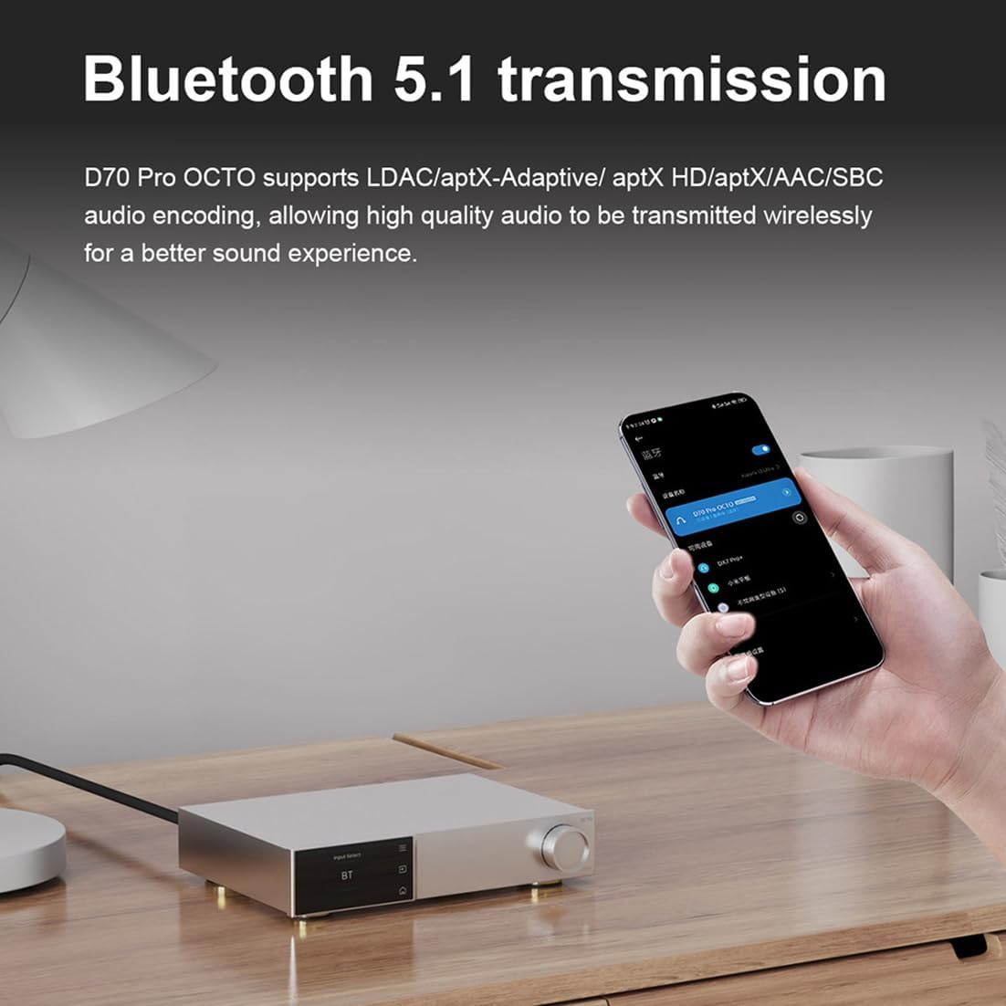 Topping D70 Pro OCTO Hi-Res DAC: 8X CS43198 Flagship Chips, Bluetooth5.1 Wireless Audio DAC, Usb/Aes/Bt/Opt/Coax Input XLR/RCA Output, Home Audio DA Converters, Preamp DAC with Color Display (Silver) - Black image number 5