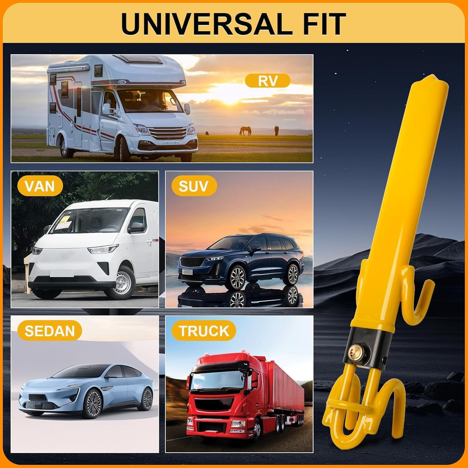 Steering Wheel Lock,Car Steering Wheel Lock,Theft Heavy Duty Secure Car Device,Adjustable Steering Lock,Double Hook Locks with 2 Keys for Cars, Suvs, Vans and Trucks image number 4